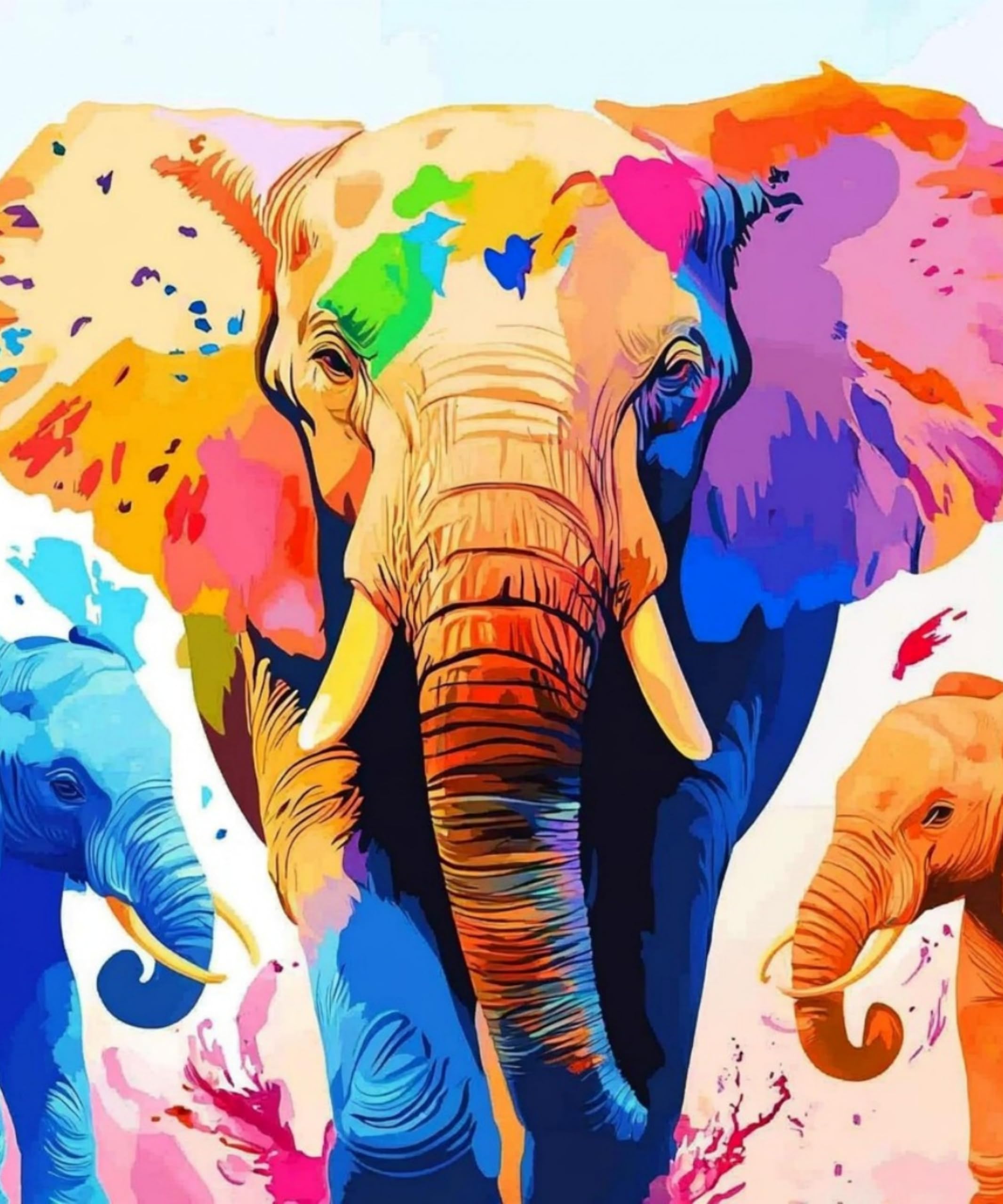 WANGWANGMIAO Paint by Numbers for Adults Colorful Elephant, Painting by Numbers for Adult Canvas Crafts Kits, DIY kit for Relax and De-Stress Home Gift 16x20inch，with Frame