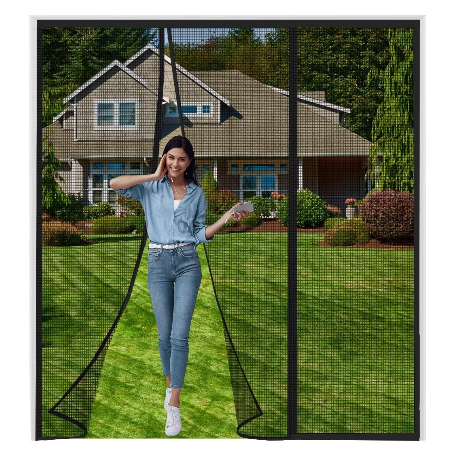 Fliegengitter Balkontür 135x190cm Schwarz Insektenschutz Magnetvorhang Balkontür für Schiebetür, Kellertür und Terrassentür Nicht Kürzbar