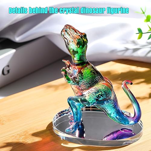 Miniatura 4 de Ornalrist Figuras de dinosaurio multicolor de cristal, regalos para niños y niñas, amantes de los dinosaurios, animales de arte de cristal