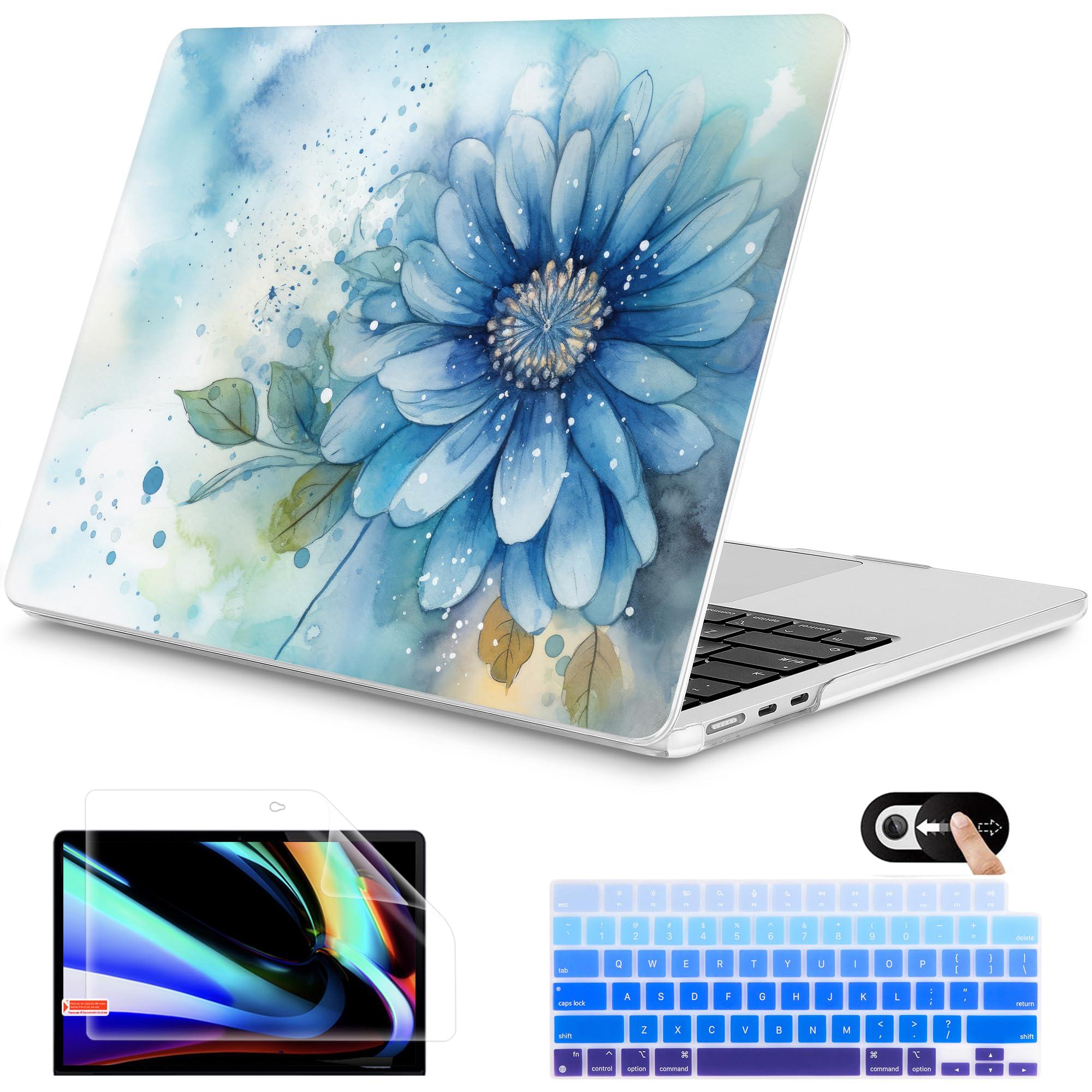 Mektron for 2026 MacBook Air 13-inch M5 Laptop Case A3449 with 13.6-inch Liquid Retina Display Fits 2025 A3240 M4 2024 A3113 M3 2023 A2681 M2 Shell for MacBook Air 13.6", Watercolor Blue Flower