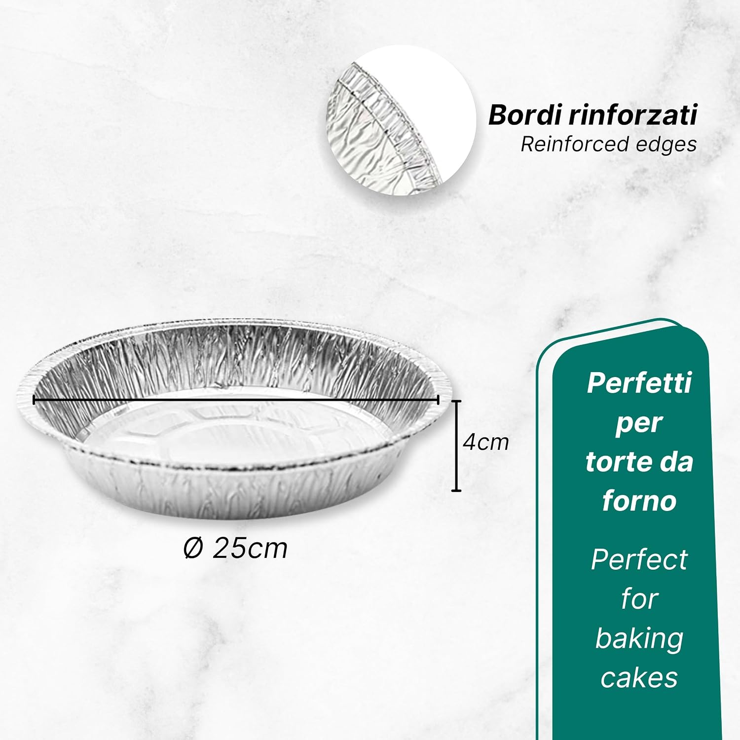 CasaChic 2 x Large Aluminium Cake Containers - Round Baking Moulds for Baking and Sports (Diameter 25 cm)
