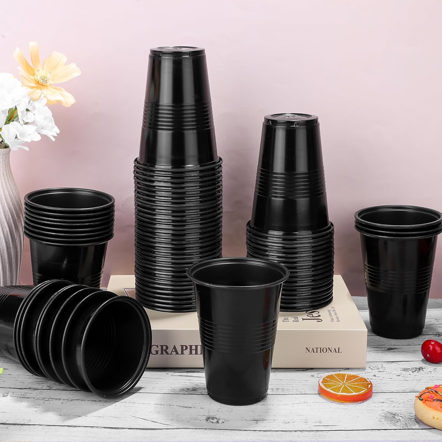 Kochorie 50 Pack Disposable Plastic Cups 16 Oz Solid Color Drinking Cups Party Supplies Strong and Sturdy Drinkware Cup For Birthday, Wedding, Christmas, Halloween & Daily Use, Black - Image 4