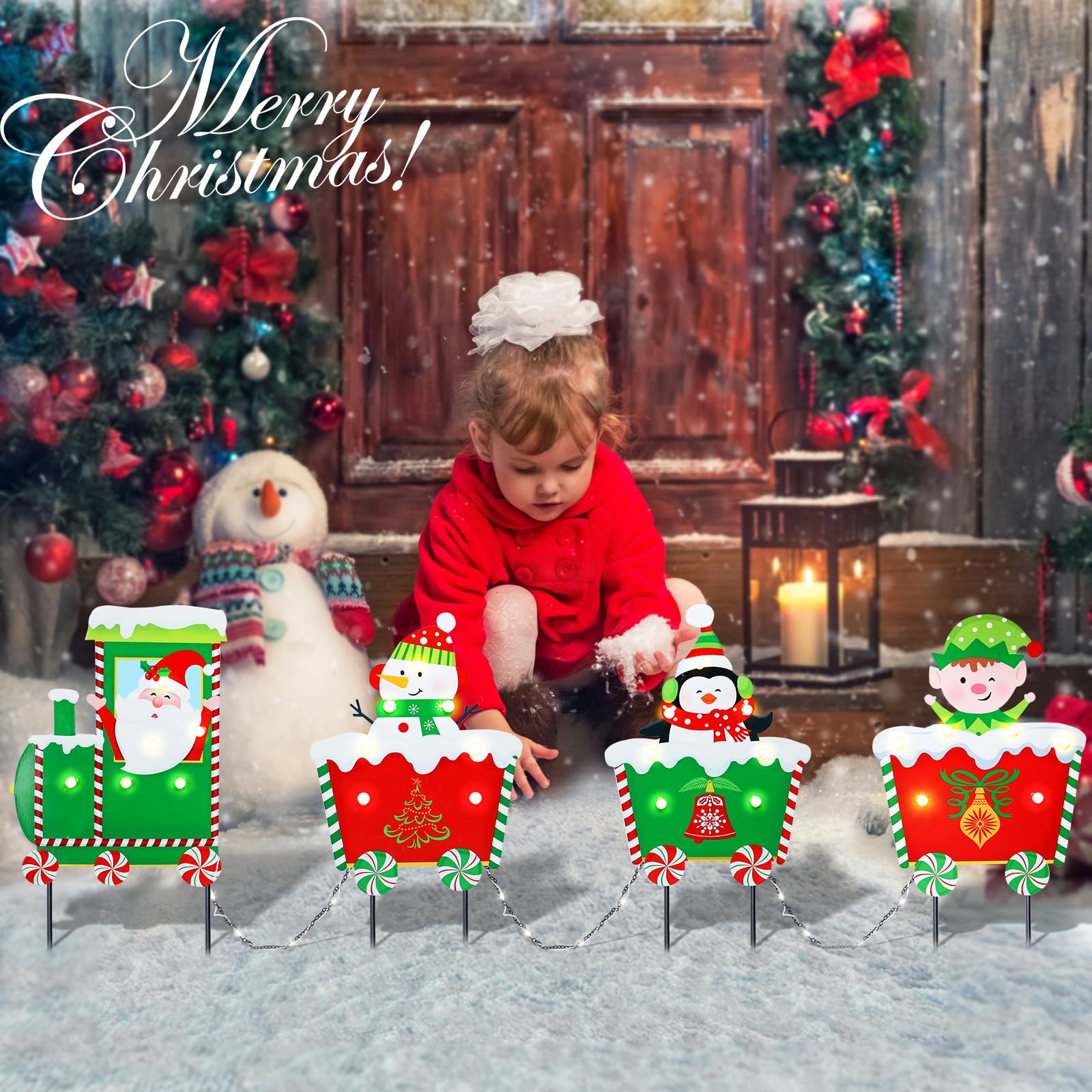 Décorations de Noël extérieures, 4 piquets de Noël (Vert)