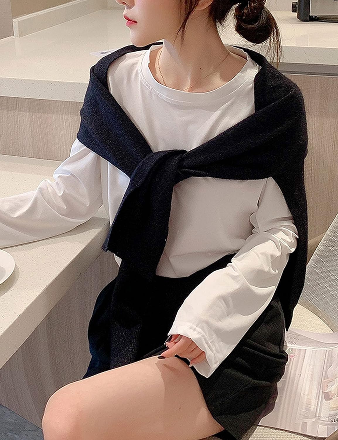 Zontroldy Women's Fashion Sweater Knitted Knotted Shawl Wraps Cape Tops Blouses - Image 2