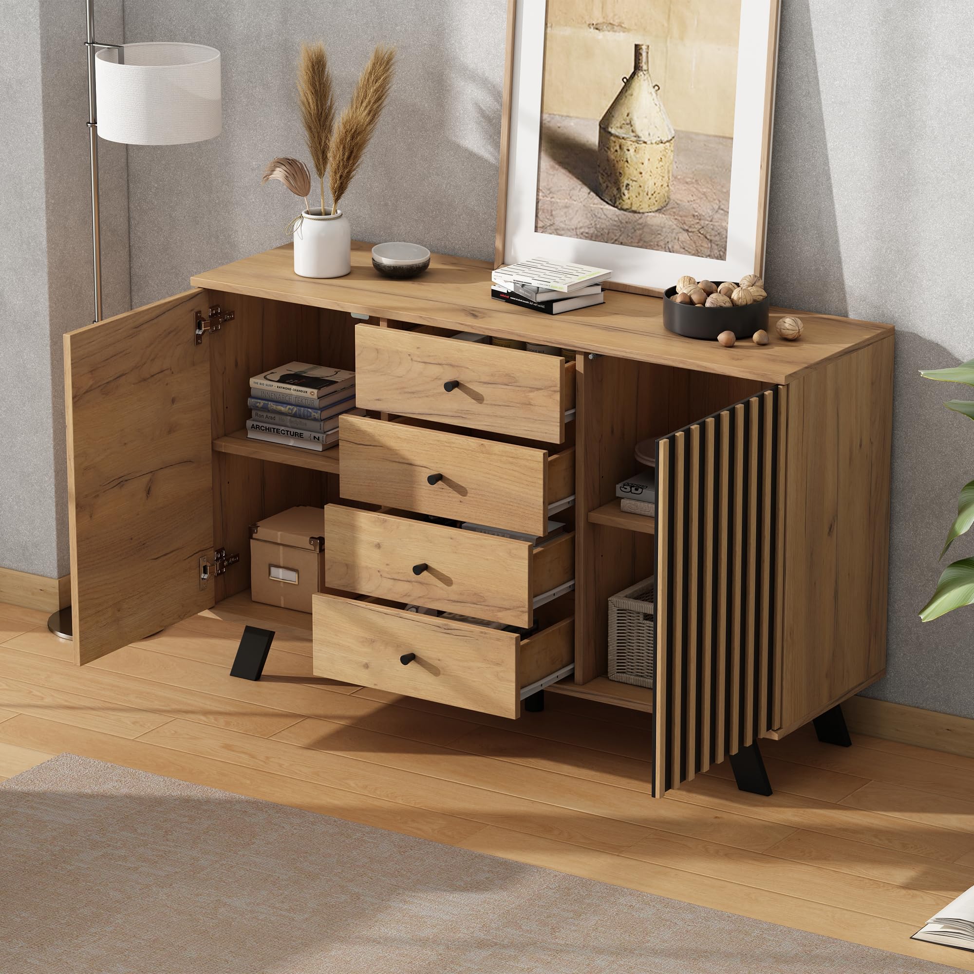 Sideboard Wohnzimmer, Buffetschrank, 120×38×75cm, Holzfarbe