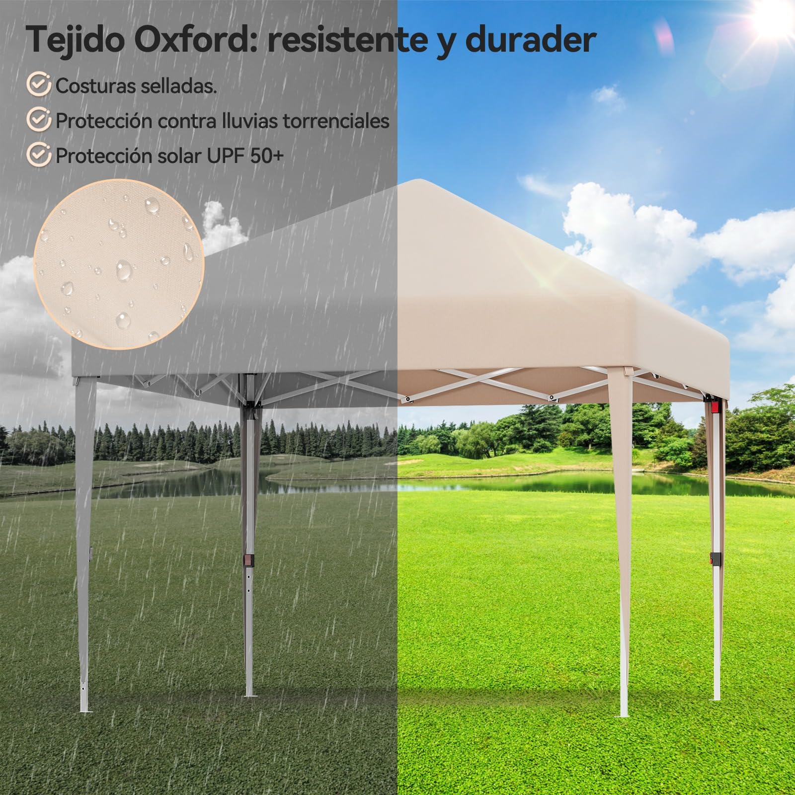 Devoko Carpa, 3x3 Impermeable Estable a Prueba de Frío, Plegable Ajustable en Altura, Tienda Plegable, Protección UV 50+, Bolsa de Transporte, Carpa Camping, Beige