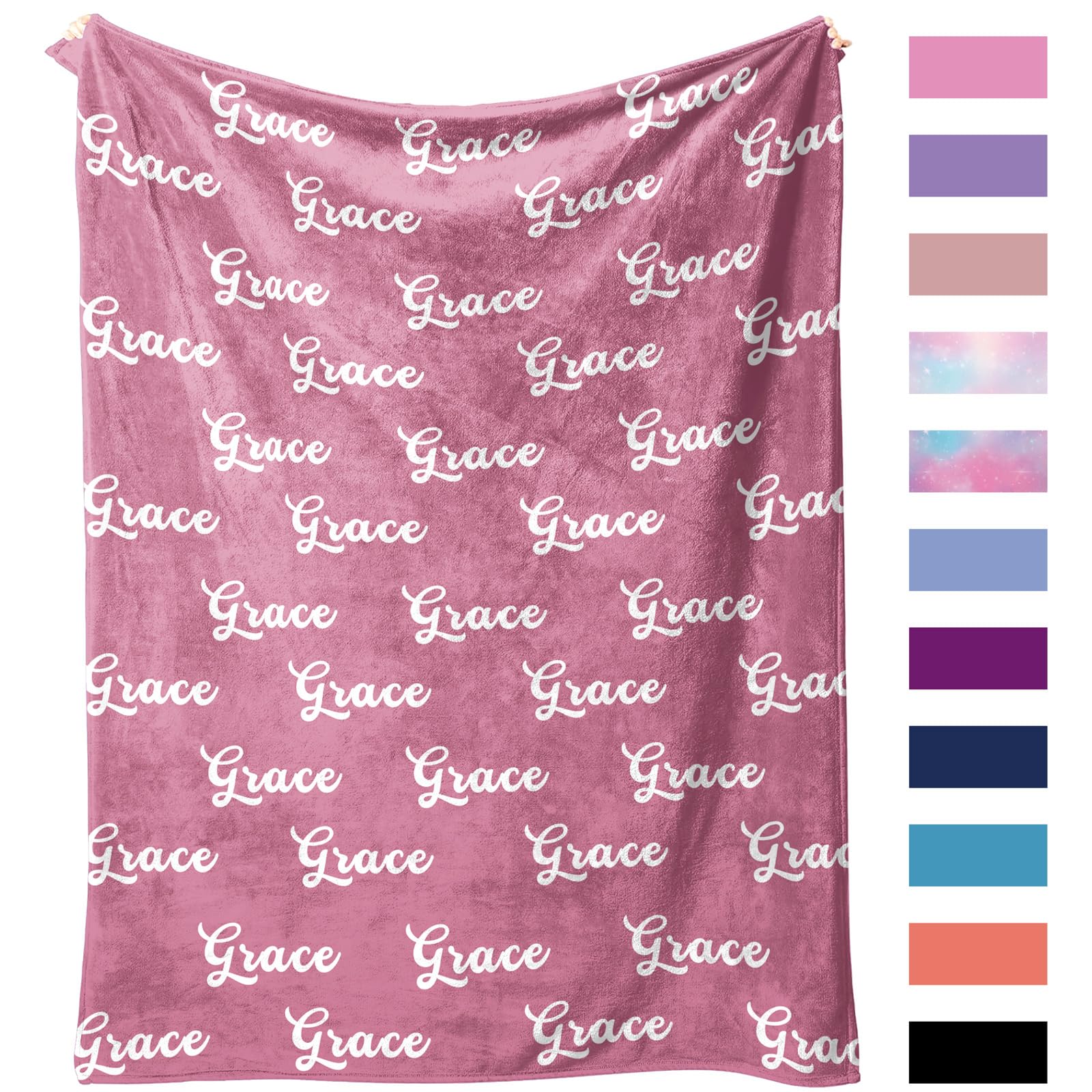 Yofair Personalized Baby Blanket with Name Custom Blanket with Letter Words Soft Plush Flannel Throw Blanket for Baby Kids Adults Friends Families