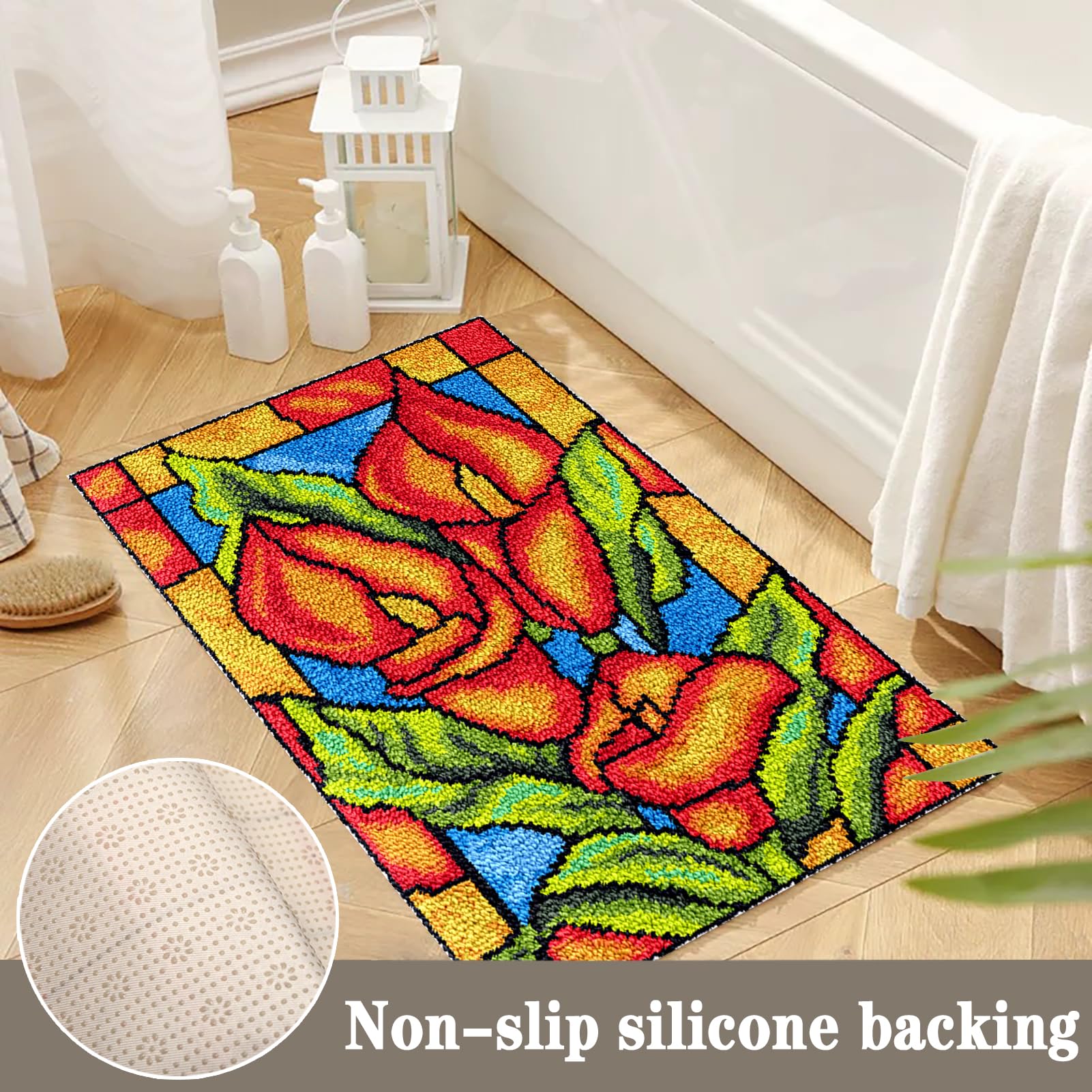 Grande kit per tappeto a punto smirne e ricamo fai da te, 61 x 87 cm, perfetto per principianti, include tela e filato per la creazione di tappeti creativi