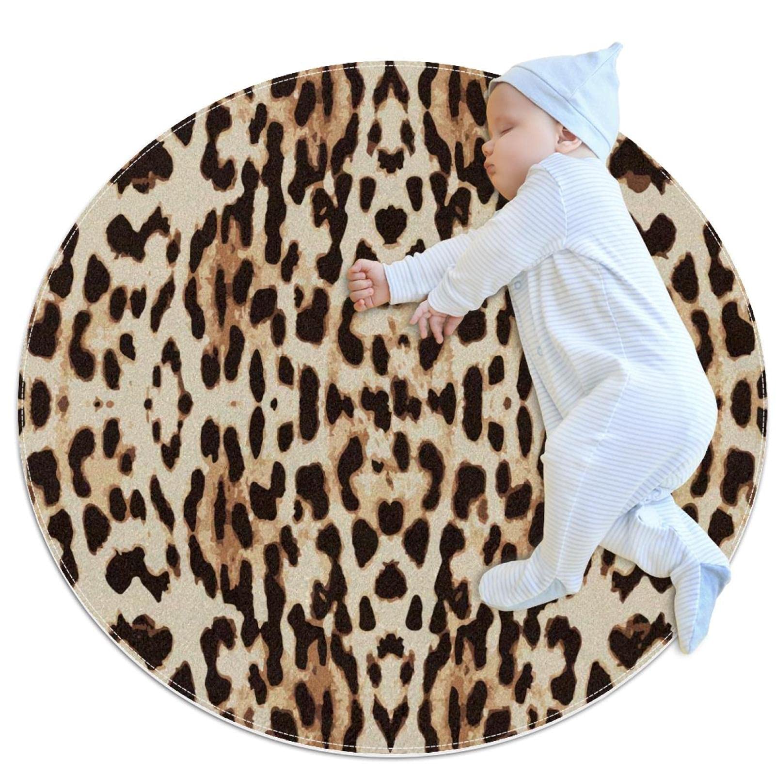 Tapis de jeu pour enfants rond léopard vintage JDEZ chambre 80cm