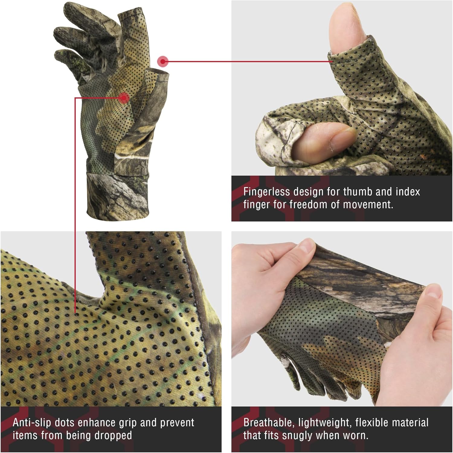 Avizon Mens Fingerless Gloves for Hunting Fishing, Lightweight Anti-Slip Camouflage Glove - Image 3