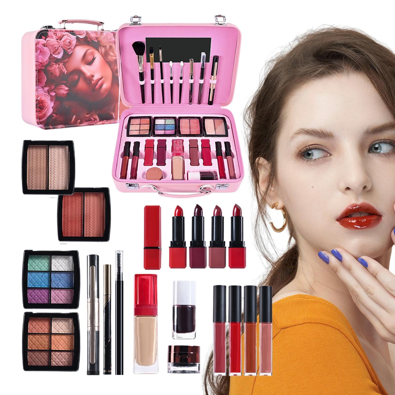 Colección De Maquillaje Para Mujeres Cosmético Resistente Al Agua | Kit De Maquillaje Portátil Impermeable para Damas Madres Abuelas Novias Cumpleaños y Citas