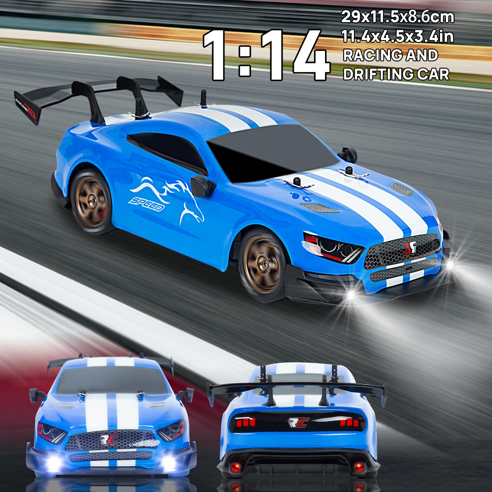 BORSTOYPRO Macchina Telecomandato, 1:14 Professionale Macchina Telecomando de Drift con Sterzo Proporzionale e Acceleratore 4WD GT Drift RC Macchine Auto Car per adulti bambini