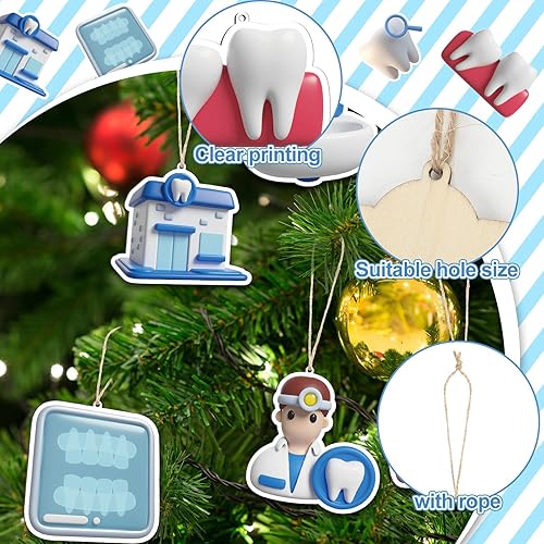 Miniatura 3 de 24 adornos navideños para dentistas y dentistas, decoración de madera, adornos colgantes de Navidad, hoja de dientes, estación de enjuague bucal,