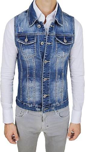 Evoga Giubbotto Smanicato di Jeans Uomo Blu Denim Cardigan Gilet Giacca  Casual : Amazon.it: Abbigliamento
