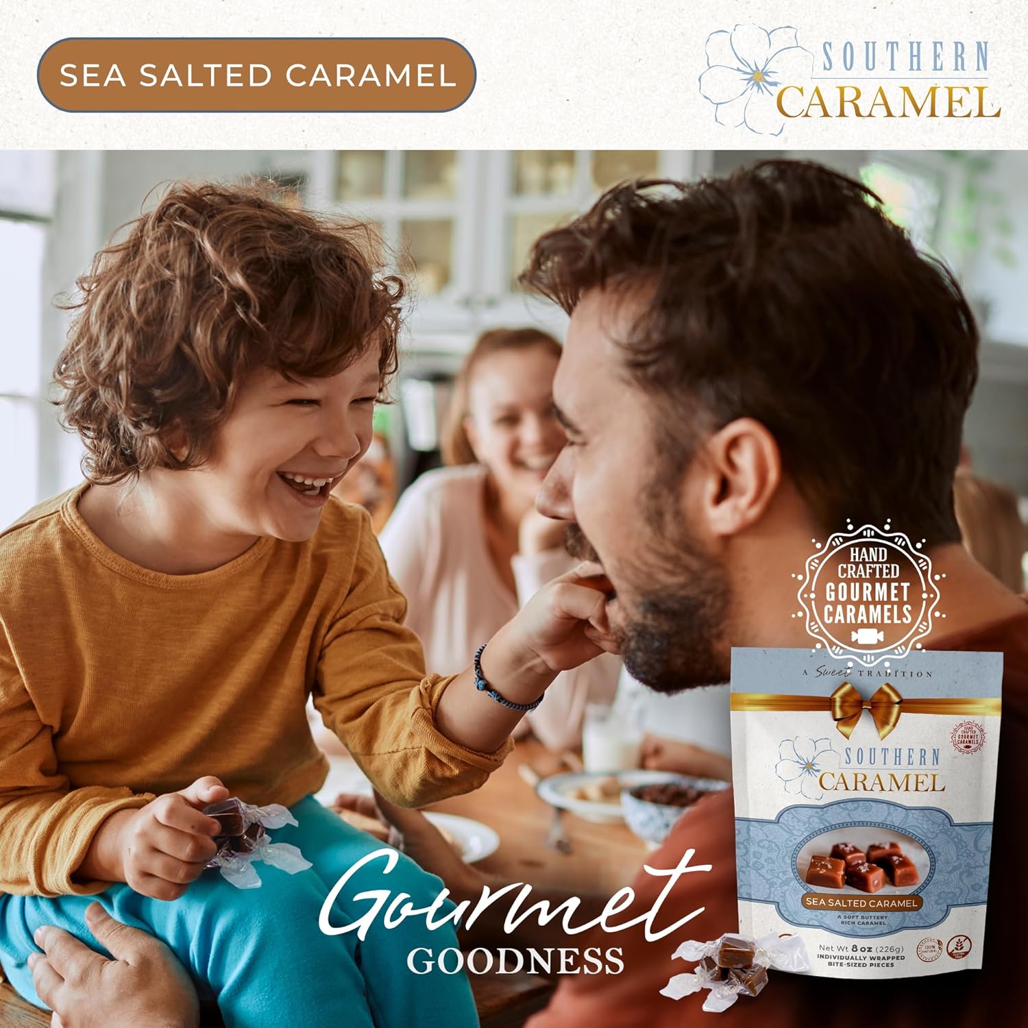 Southern Caramel Sea Salted Caramels, Rich, Buttery Caramel Candy with a Sprinkle of Coarse Sea Salt, Sweet & Salty, Handcrafted, No Corn Syrup, Gluten Free, Individually Wrapped Treats, 8 oz (Pack of 1)