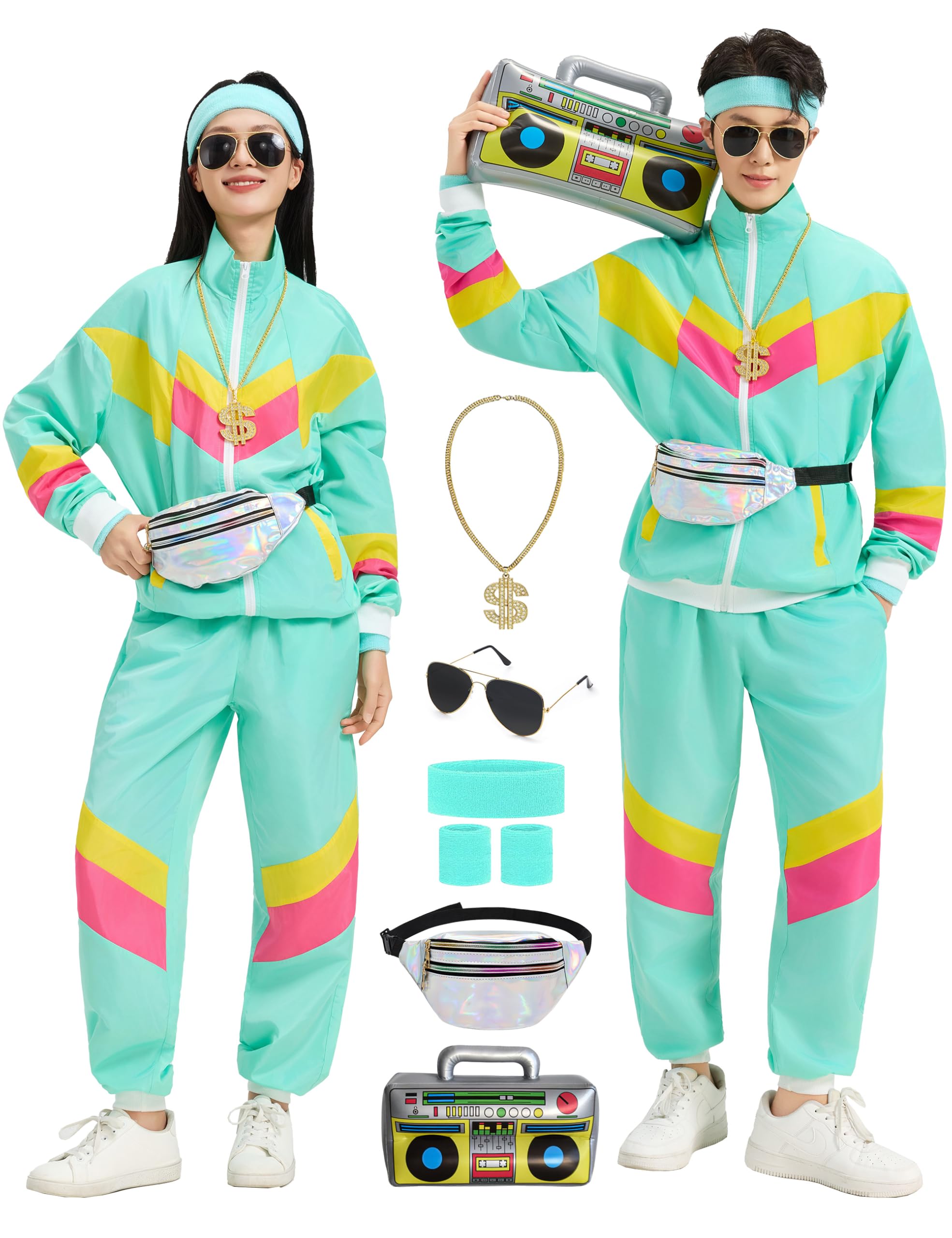 KUKIKUKI 80s 90s Outfit for Men and Women, 80s Tracksuit Sportswear, Tracksuit Jogging Suit Outfit for 80s Outfit Men's Costume