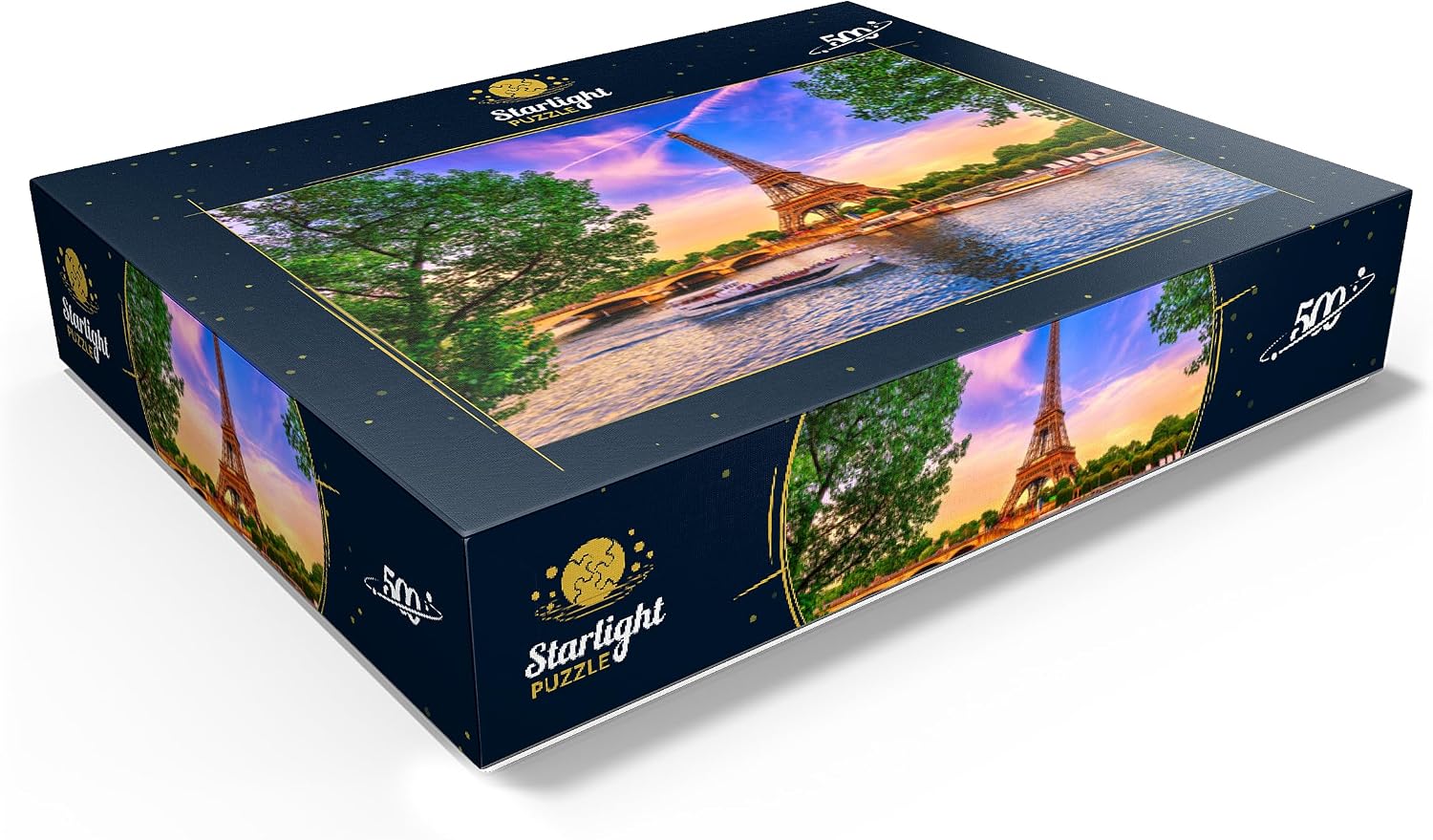 MyPuzzle The Eiffel Tower and Seine River At Sunset in Paris, France - Premium 500 Piece Jigsaw Puzzle for Adults