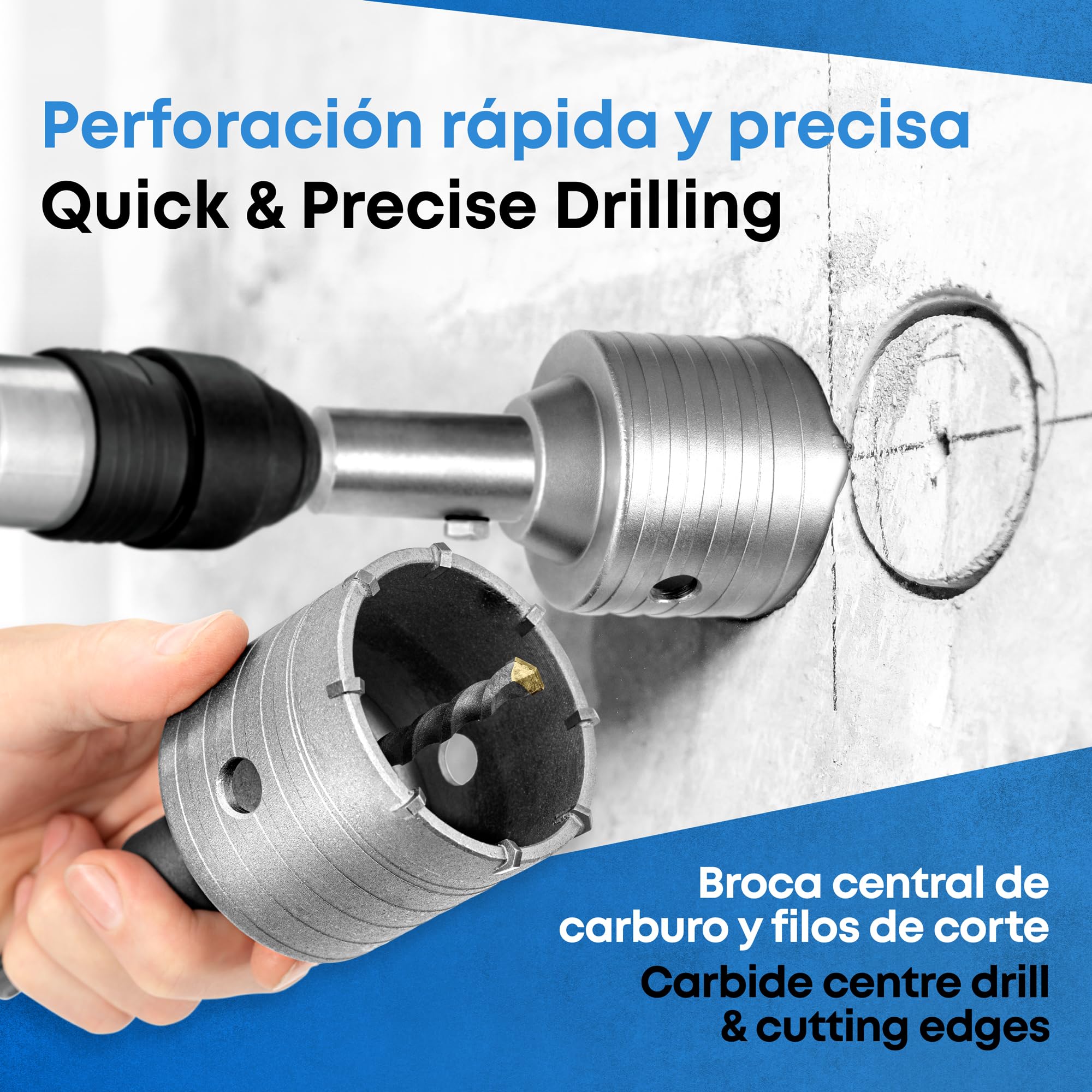 Broca de núcleo - Kit de sierra de agujero de 82 mm para hormigón, ladrillo y mampostería de piedra - Broca hueca circular con central de carburo y vástago SDS Plus