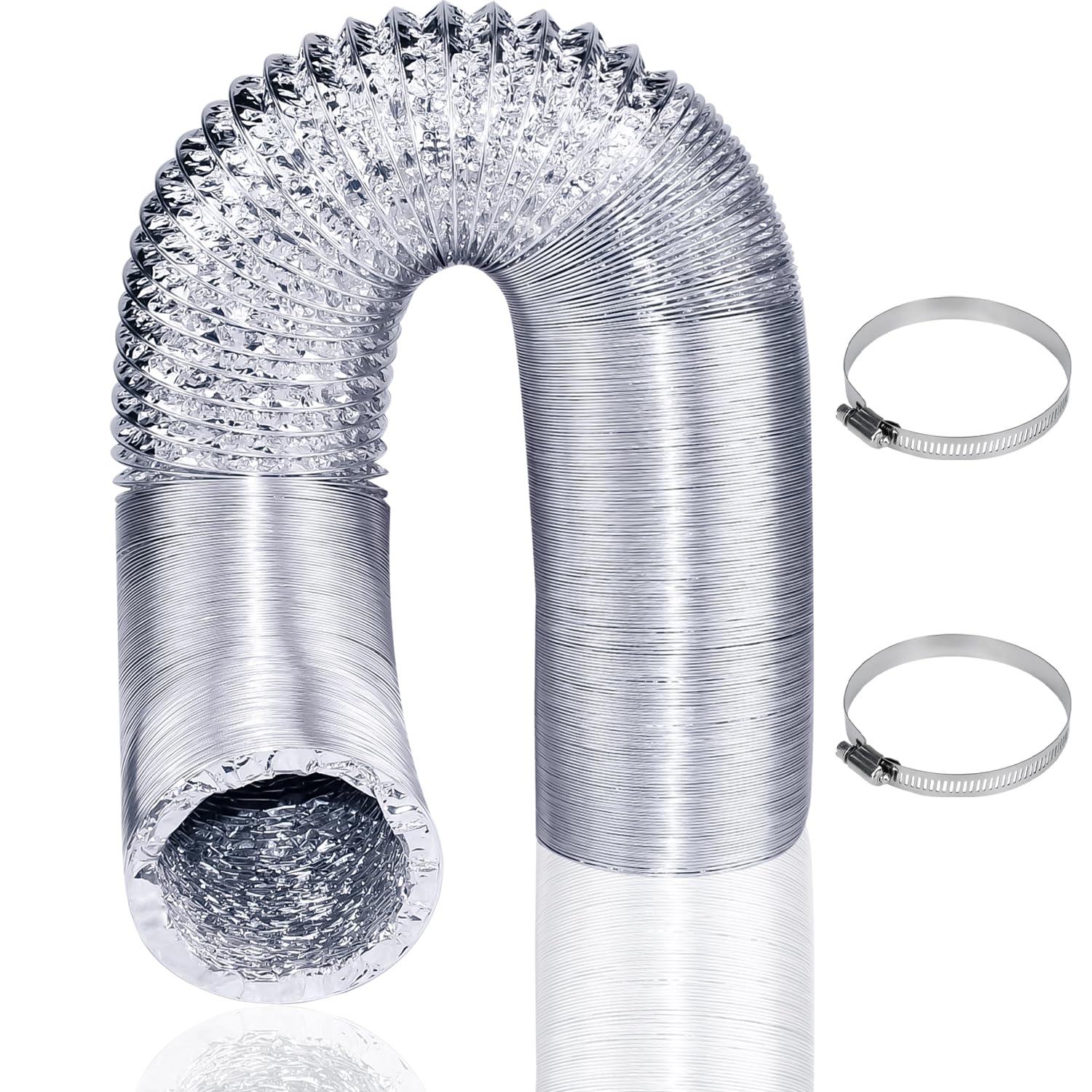 Enenes Heavy Duty 4-Inch Flexible Dryer Vent Hose, 25-Foot High-Density 6-Layer Fireproof Aluminum Foil Ducting Kit with 2 Clamps for Tight Spaces