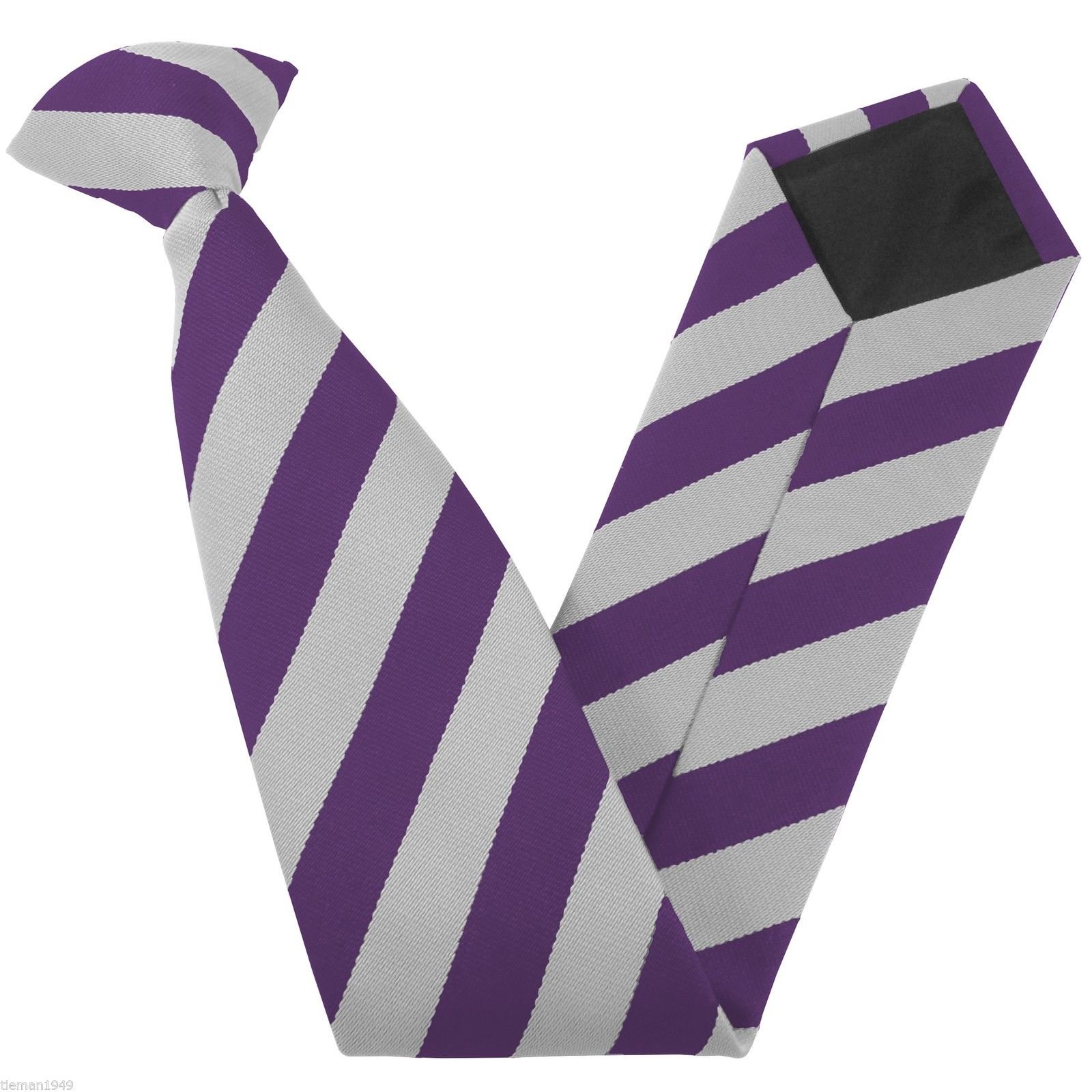 Great British Tie Club Men's Adult Block Stripe Clip On Neck Ties (White & Purple)