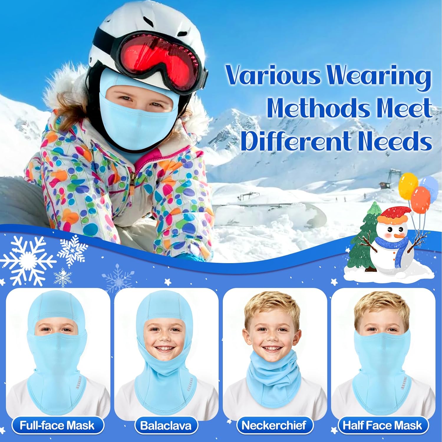 BKNOOU 2 Pack Kids Balaclava Ski Mask Winter Face Cover, Windproof Fleece Neck Gaiter for Boys Girls Cold Weather Face Mask - Image 3