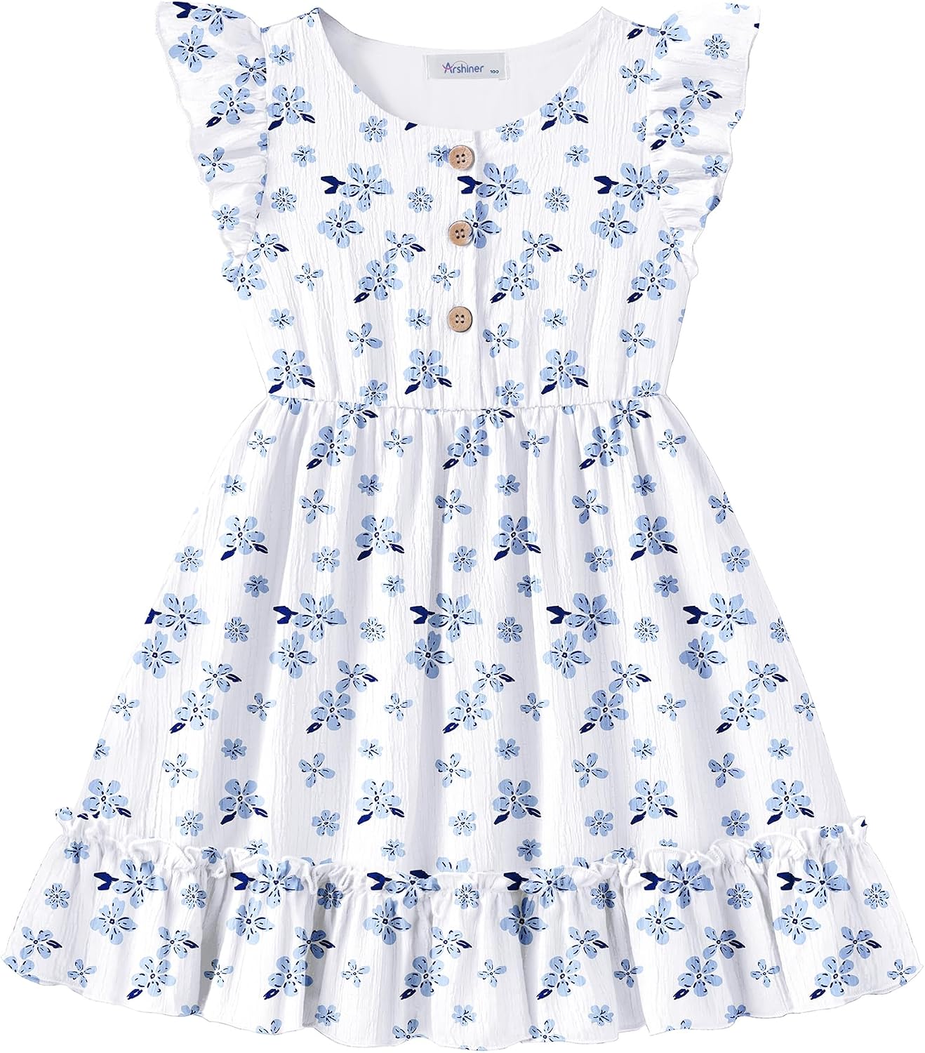 Arshiner Toddler Girls Dress Ruffle Sleeveless Button Down Dresses Summer Beach Casual Sundress with Pocket for 1-7Y
