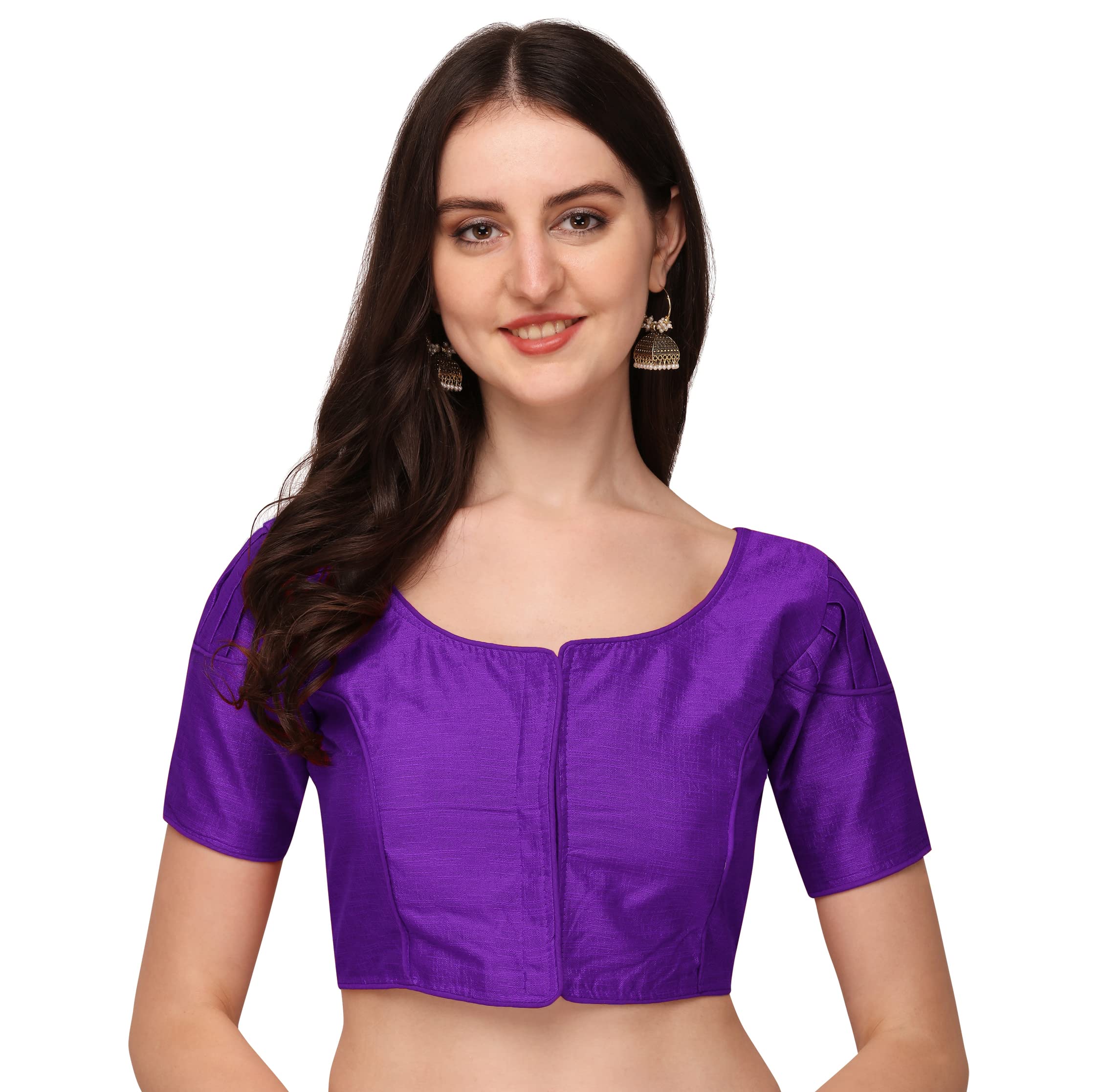 Pujia Mills Women's Silk Shoulder Puff Sleeve Readymade Saree Blouse