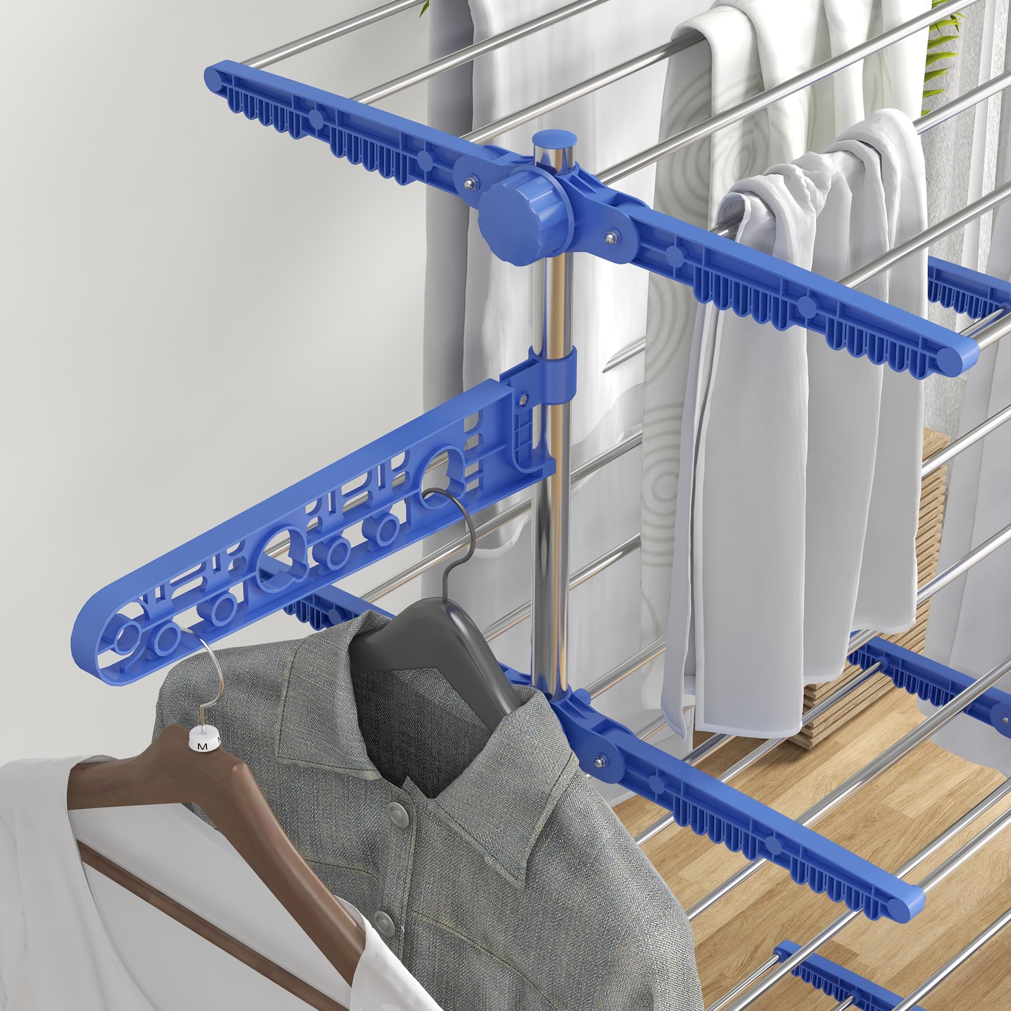 Homcom Wäscheständer Turm Standtrockner mit 4 Ebenen 142x55x172 cm Blau 142L – Bild 8