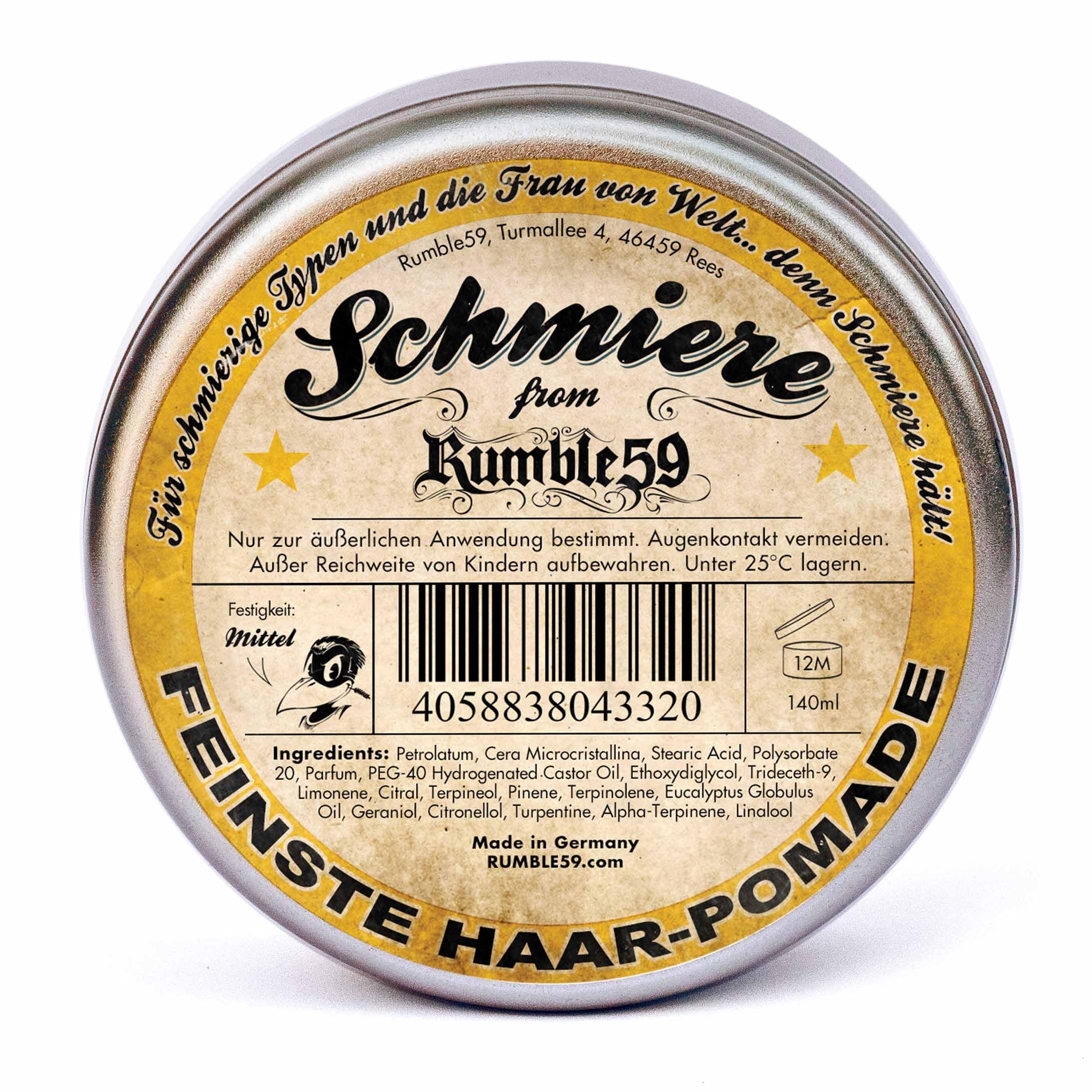 Rumble59 – Pomade da uomo – Greasy Limone con profumo di limone – 140 ml di tenuta media – Pomata per capelli a base di cera per capelli normali o spessi – Hairstyling Made in Germany