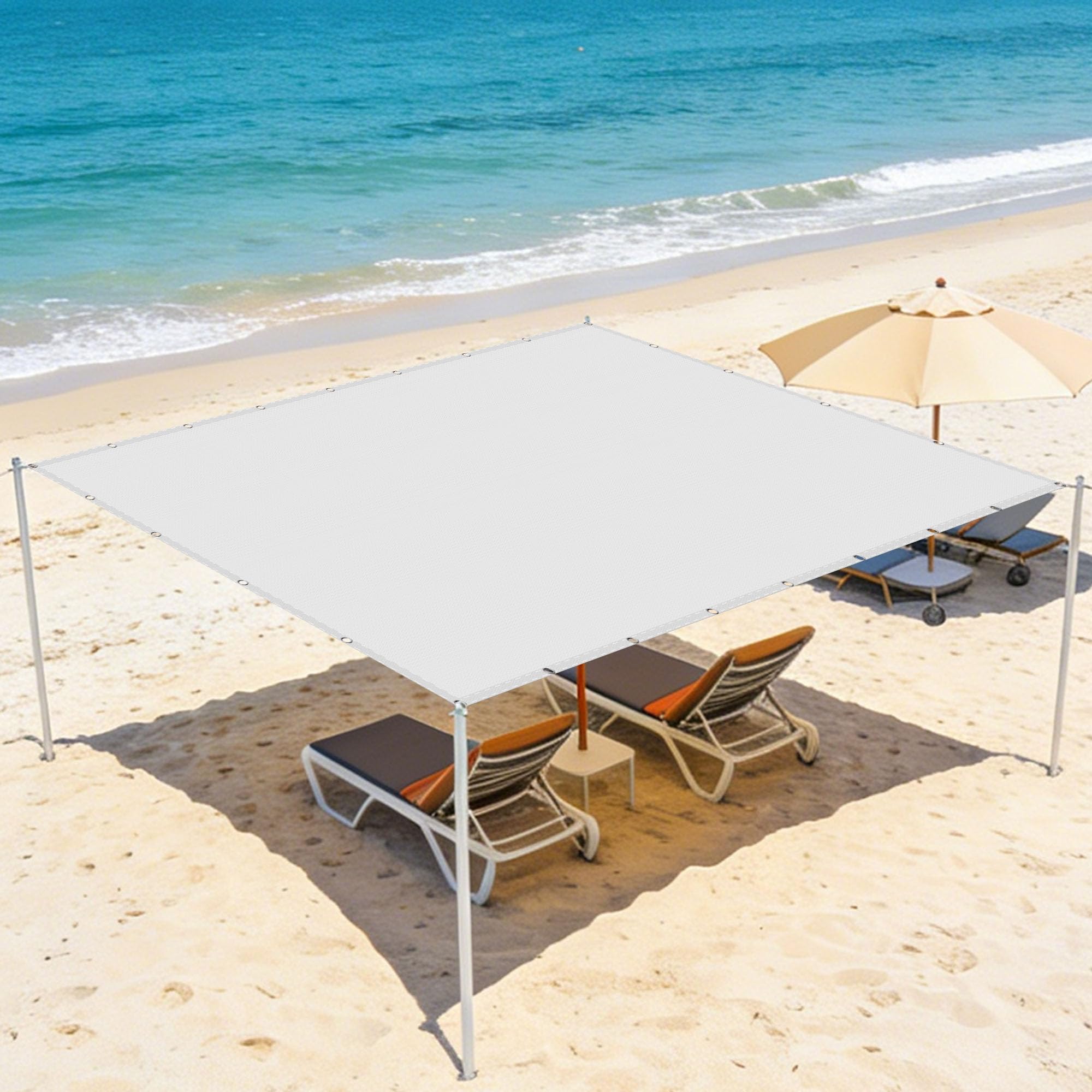 Voile d'ombrage blanc sable store de patio extérieur avec oeillets et cordons