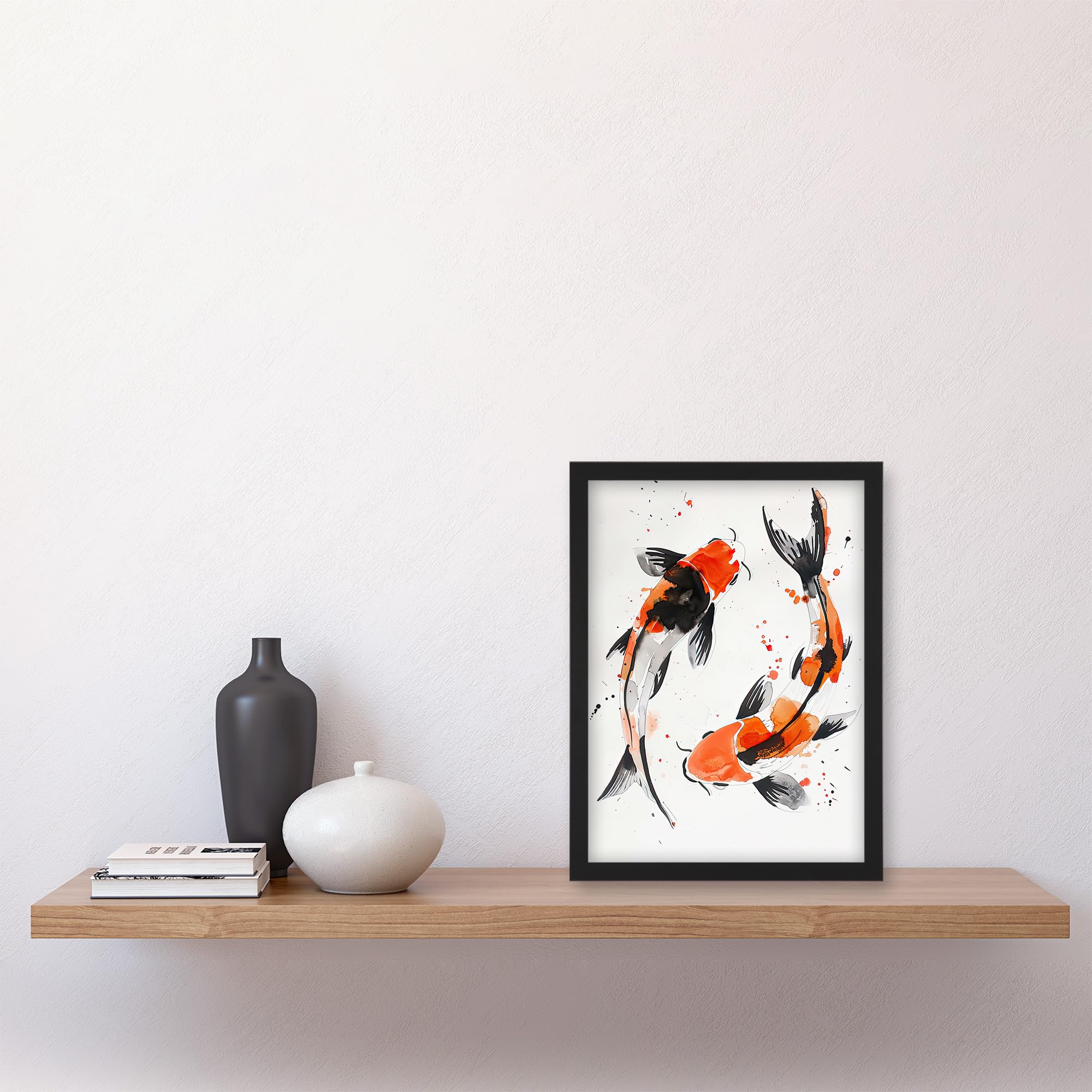 Artery8 Two Japanese Koi Carp Fish Bright Watercolour Living Room Artwork Framed Wall Art Print A4, Framed A4, 32.3L x 23.4W cm - Image 4