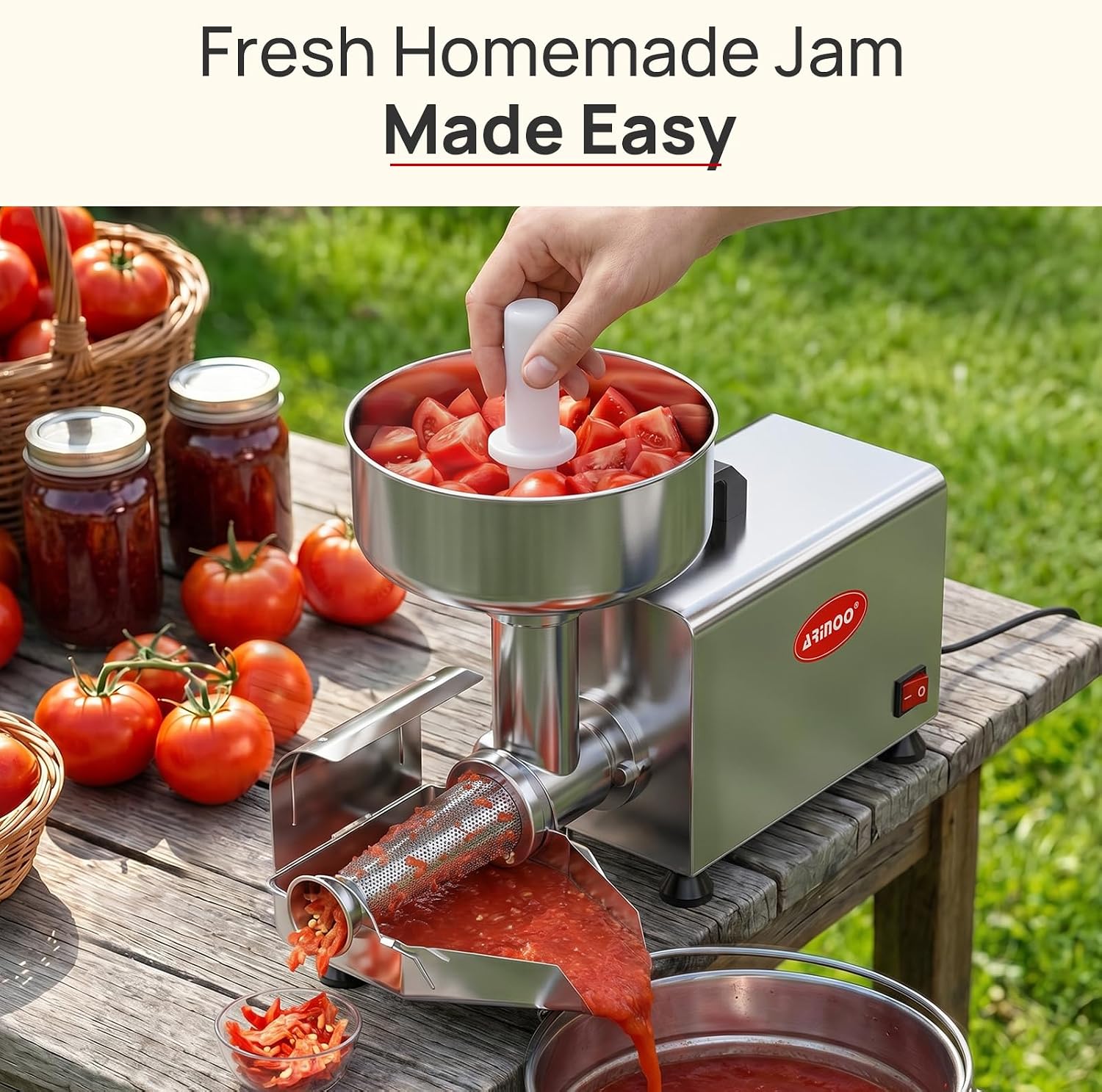 Electric Tomato Strainer, 450W Tomato Juicer Maker Machine | Commercial Stainless Steel Tomato Press & Sauce Maker with Pure Copper Motor for Blueberry Strawberry Jam, 200-350 lbs/h 110V