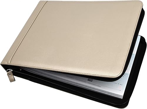 Miniatura 6 de 2Fold Carpeta de cheques de negocios con cremallera de 7 anillos para cheques de tamaño comercial de 3 en adelante con funda de tarjeta de visita