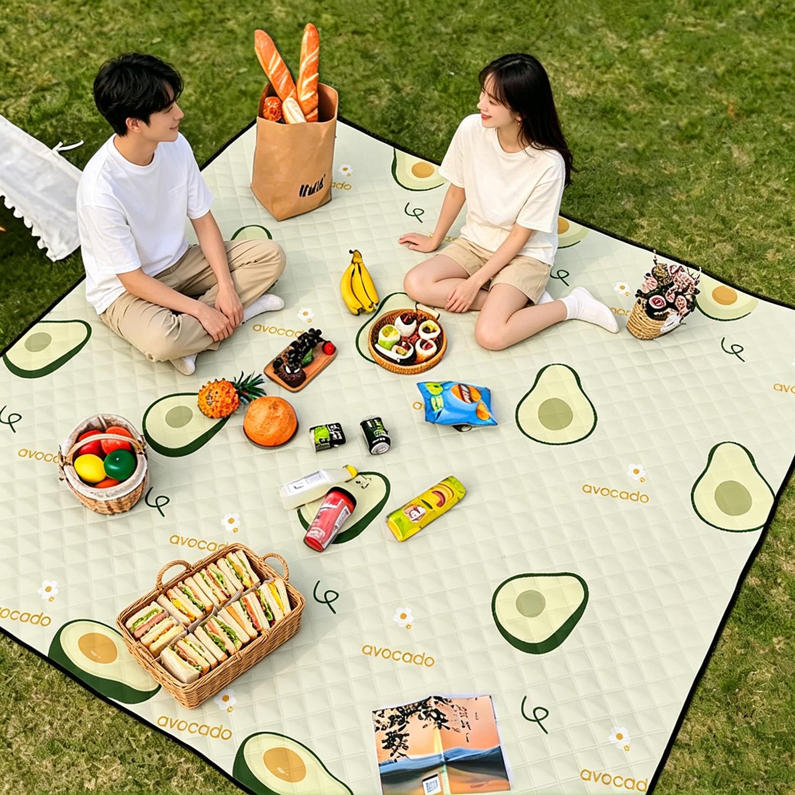 Telo Outdoor da Picnic Impermeabile Antipolvere Pieghevole Portatile con Maniglia per Camping Spiaggia Parco Giardino Viaggi Festival Picnic e Tempo Libero,Pandas,200×200cm