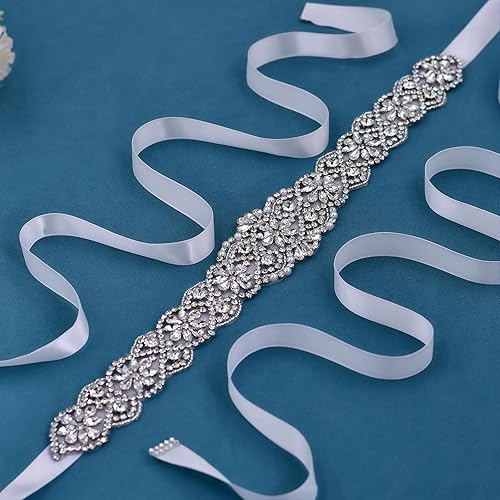 Miniatura 6 de Azaleas Cinturón de boda fino de cristal para mujer cinturón de novia para boda dama de honor accesorios de vestido de niña de flores 16 pulgadas