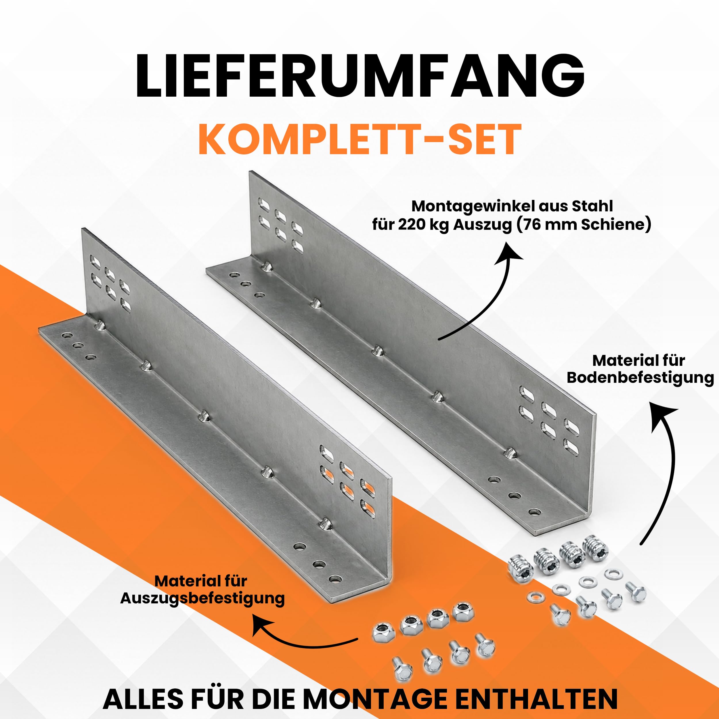 Bodenmontage für Schwerlastauszug 76mm - Montagewinkel für Auszug - Winkelset (Winkel für: 80cm Auszug)