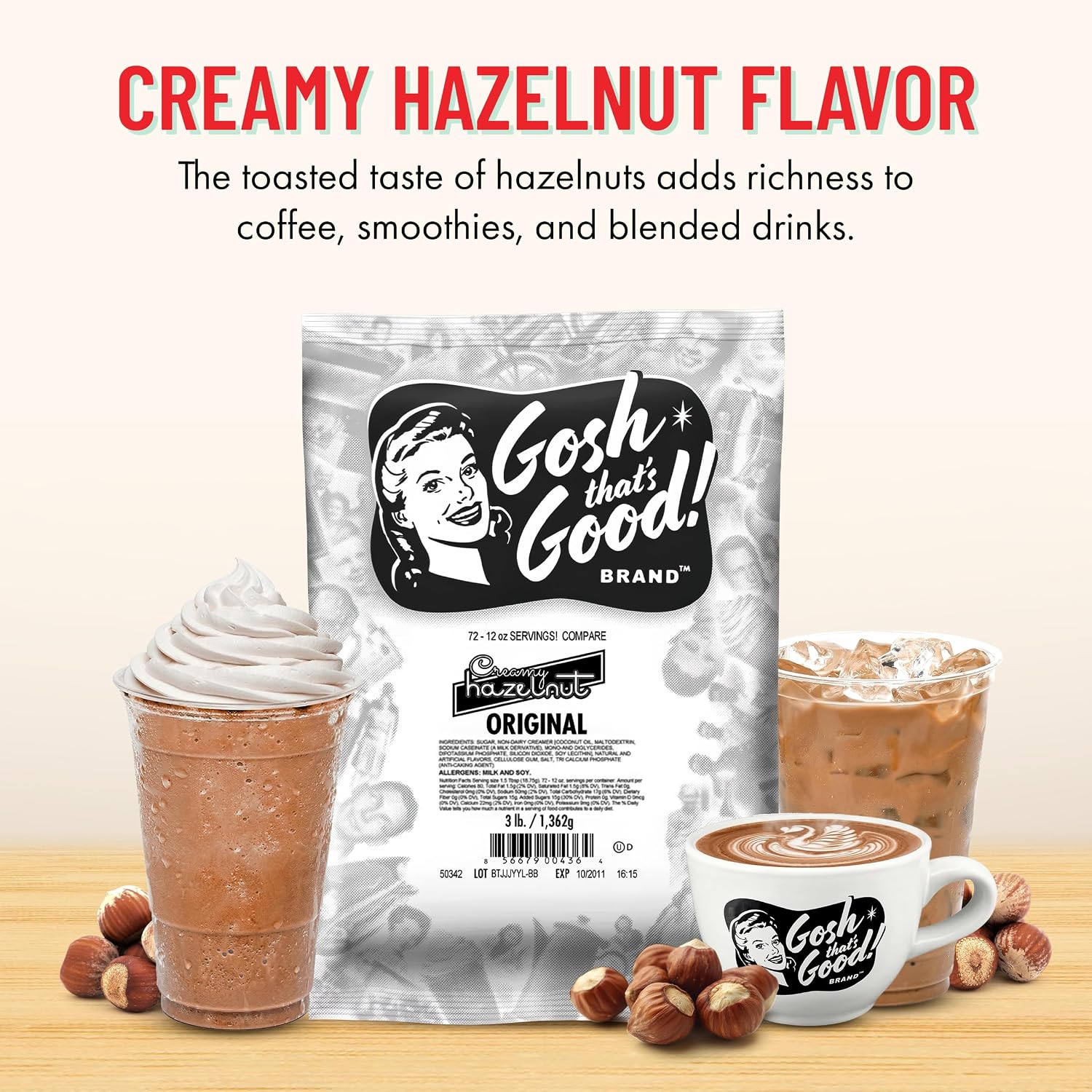 Gosh That’s Good! Creamy Hazelnut Flavor – 3 lb – Barista-Style, No Preservatives