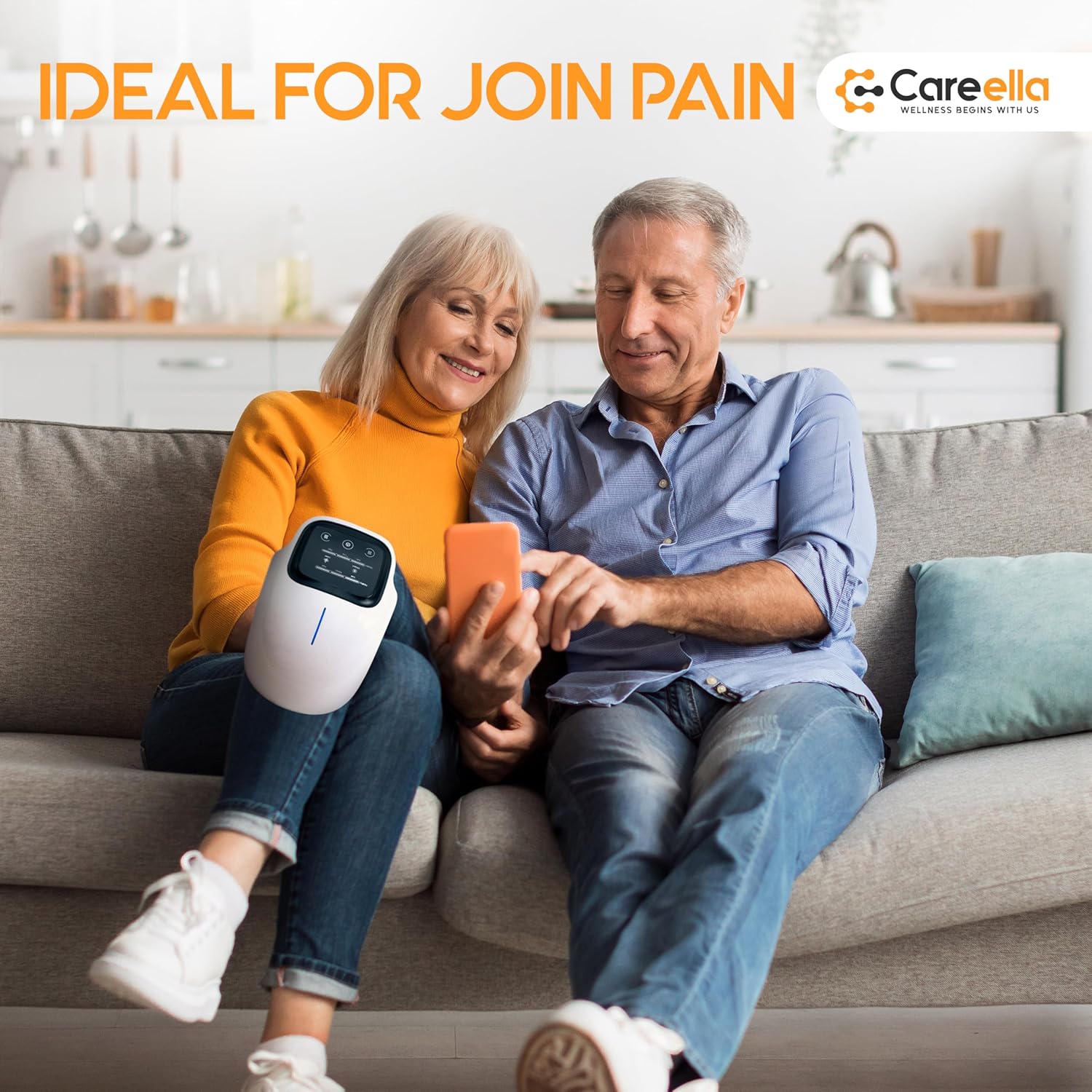 Careella Heated Knee Massager with Heat and Vibration, Cordless Rechargeable Knee Support Device, Adjustable Knee Brace with LED Display, Portable Comfort for Knees and Joints, Extended Strap Version