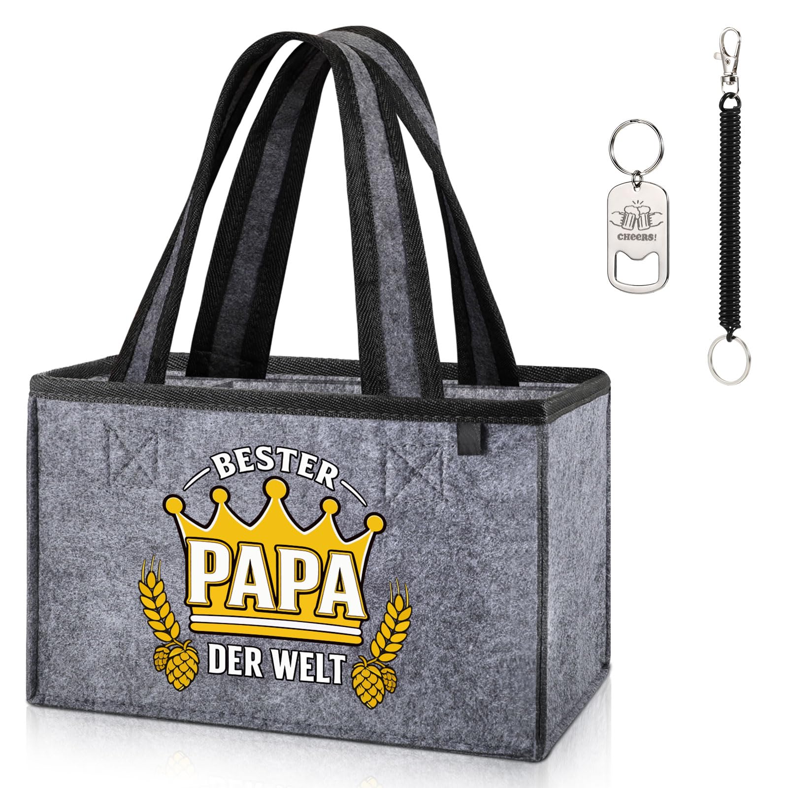 CASEBOT Männerhandtasche Bier mit 6 Fächern | Bierträger aus Filz, Getränketasche mit Flaschenöffner für 0,33L/0,5L Flaschen, Lustige Geschenke für Männer, Papa, Freund