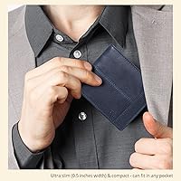 Vista 88 de Carteras RFID delgadas para hombres - Cartera de bolsillo frontal de piel genuina Marrón vintage