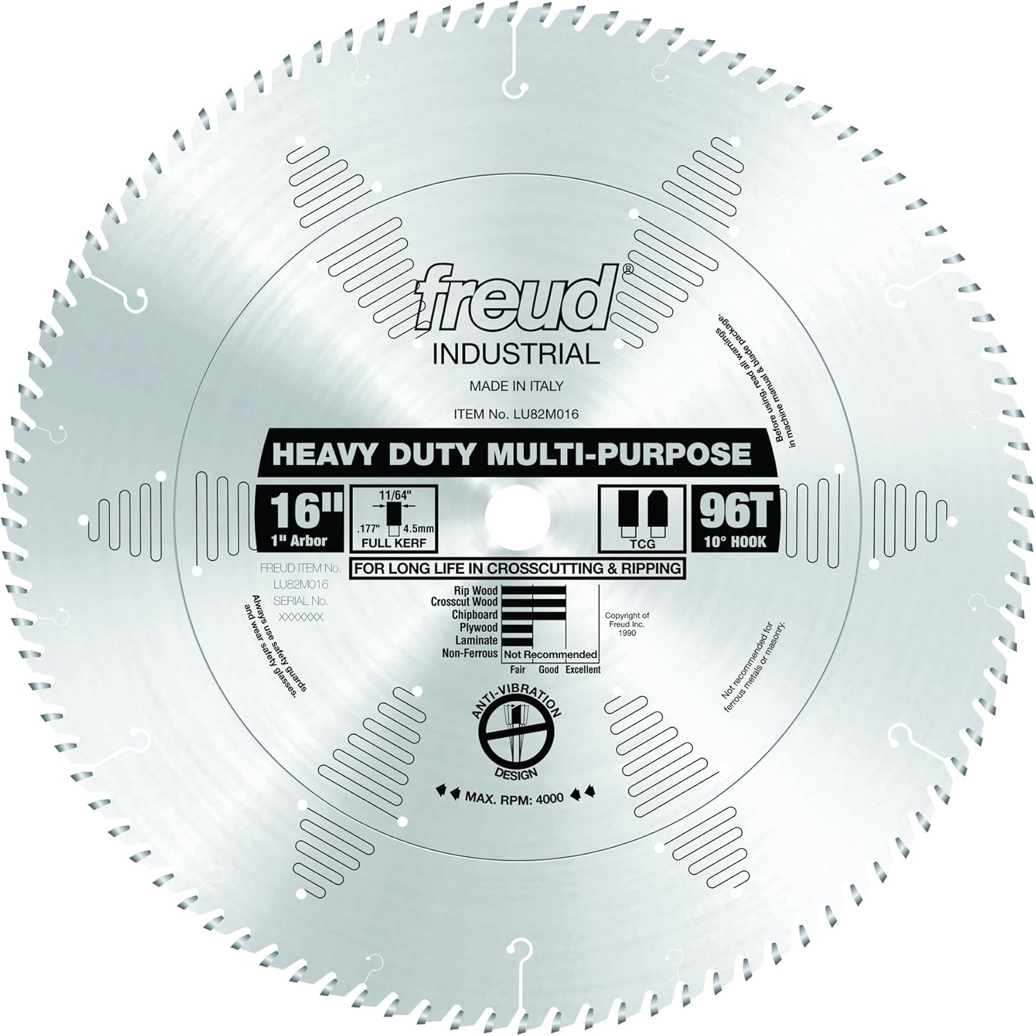 Freud LU82M016: 16" x 96T Heavy Duty Multi-Purpose Blade