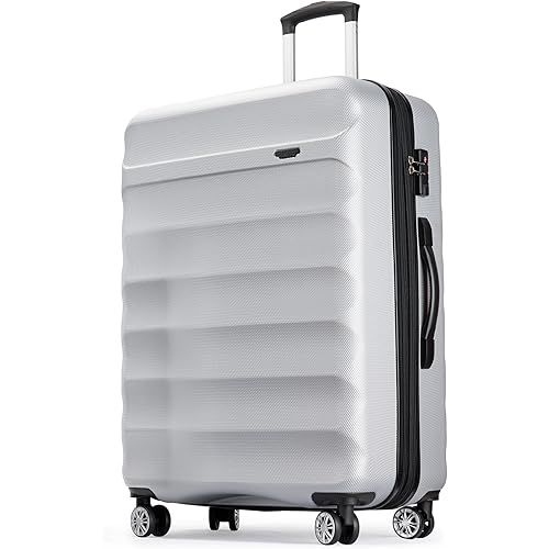 3-Piece Expandable Luggage Set, ABS Hard Shell Travel Case with TSA Lock, Spinner Wheels and Scrub Resistant Luggage Sets (Silver Gray, Checked-Large 28-Inch)