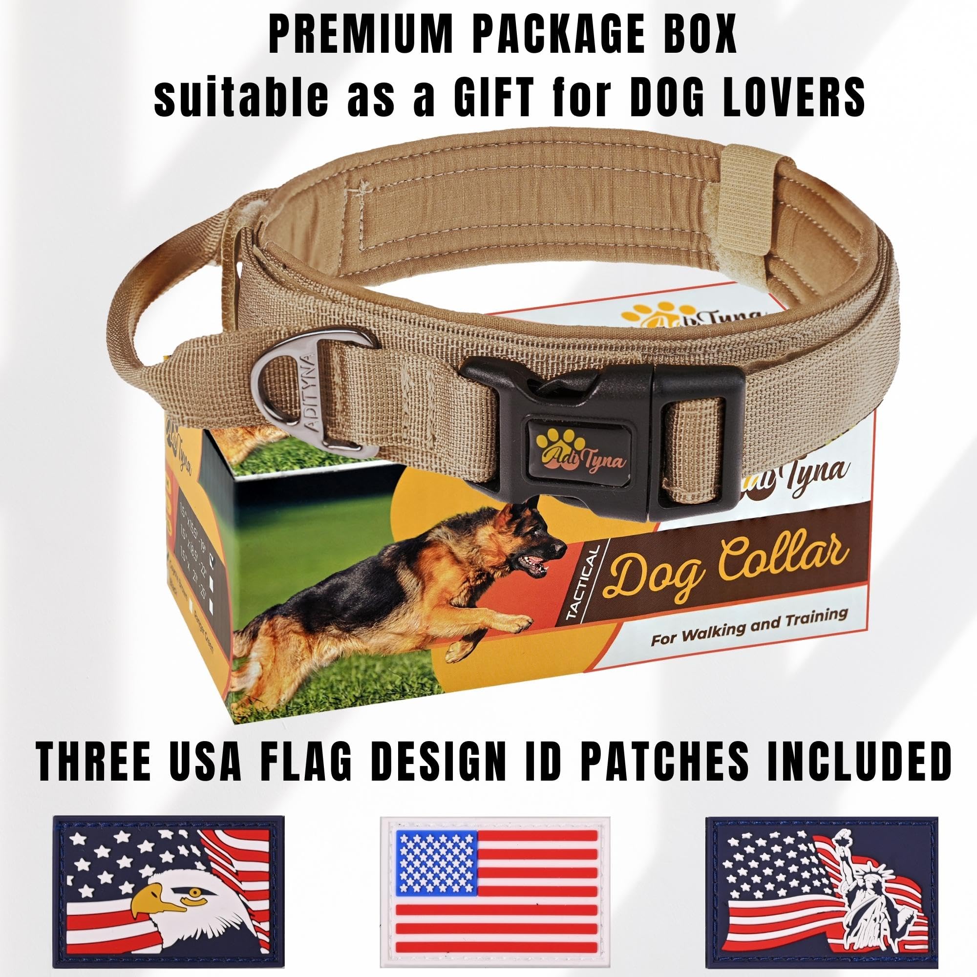 Amazon | ADITYNA 高耐久 タクティカル 犬用首輪 ハンドル付き - 大型