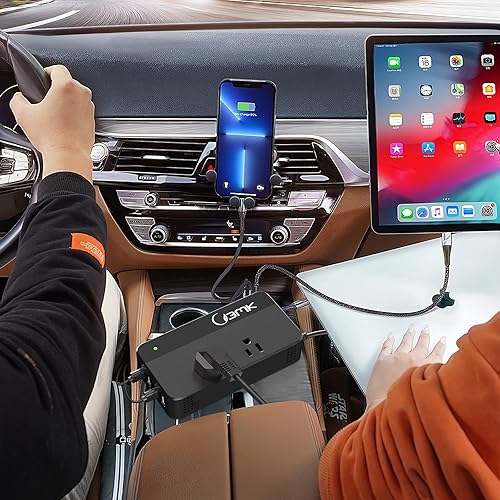 Miniatura 7 de BMK Inversor de corriente para auto, 200 vatios, corriente continua, 12 a 110 voltios corriente alterna, 4 puertos USB, adaptador de cargador,