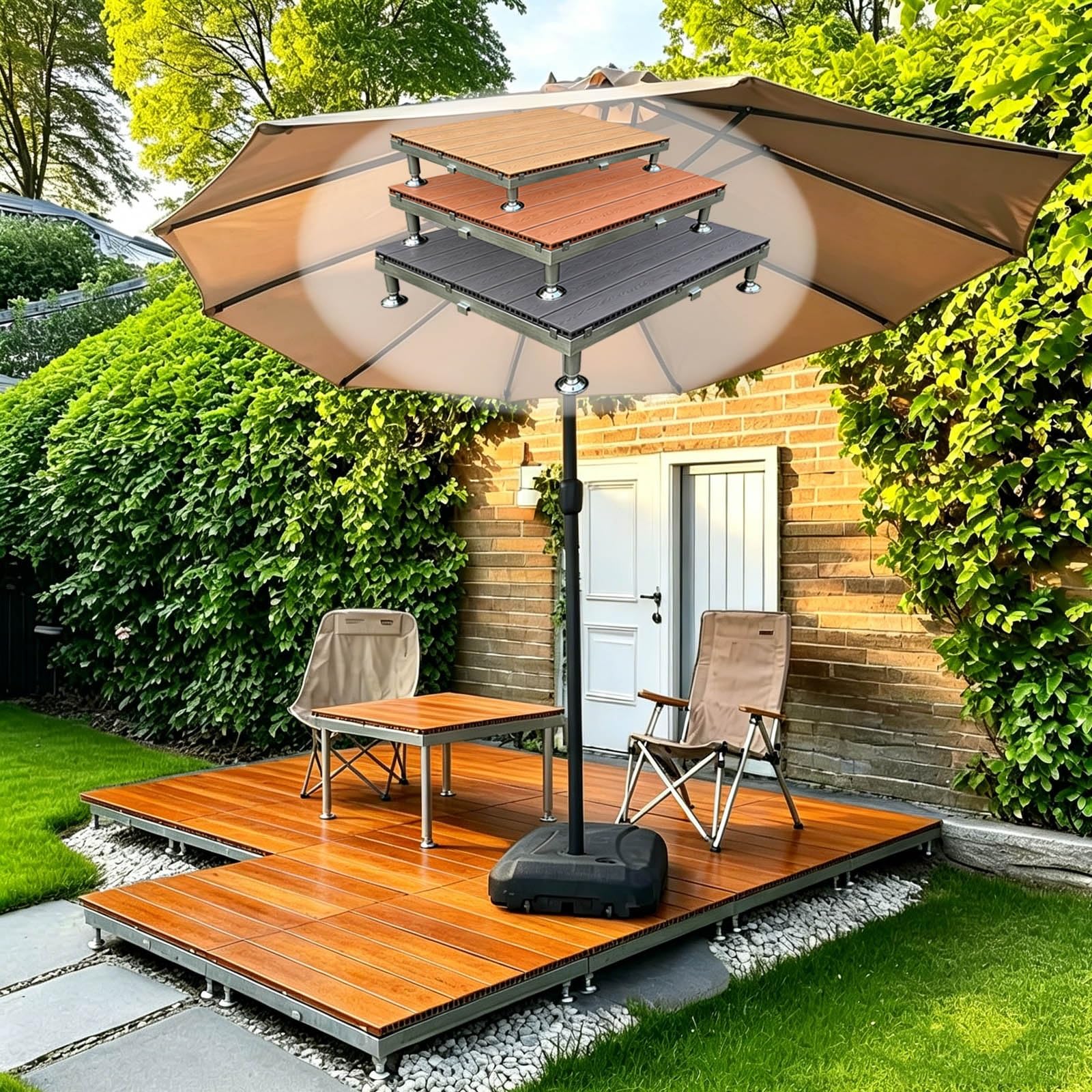 Kit For Terrazza Galleggiante For Giardini Campeggi Regolabile In Altezza | 84cm/100cm Piattaforma In Composito Da Patio Con Telaio In Metallo Incastrato, Forte E Durevole(Brown,100cm)