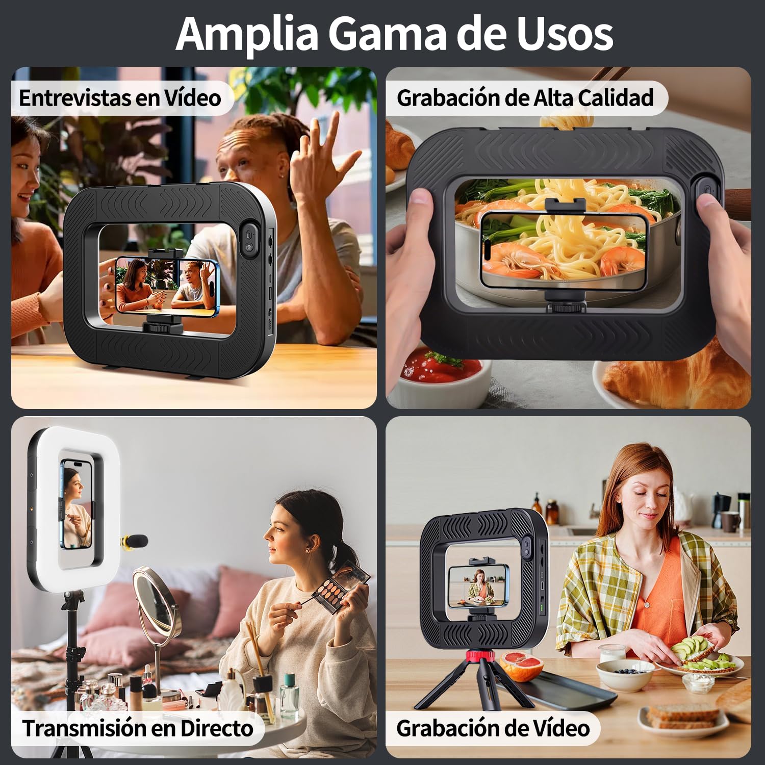 yAyusi Luz Celular para Grabar Video, Estabilizador de Teléfono Portátil con Luz, Anillo de Luz LED de 8000mAh para Selfie con Soporte Teléfono para Cámara, Cámara Acción, Vlog, TikTok, Youtube