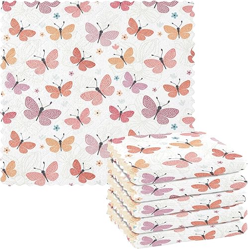 linqin Colorful Butterflies 6 Pack Absorbent Kitchen Microfiber Towels Print Soft Microfiber Drying Towels for Car Detailing Reusable for