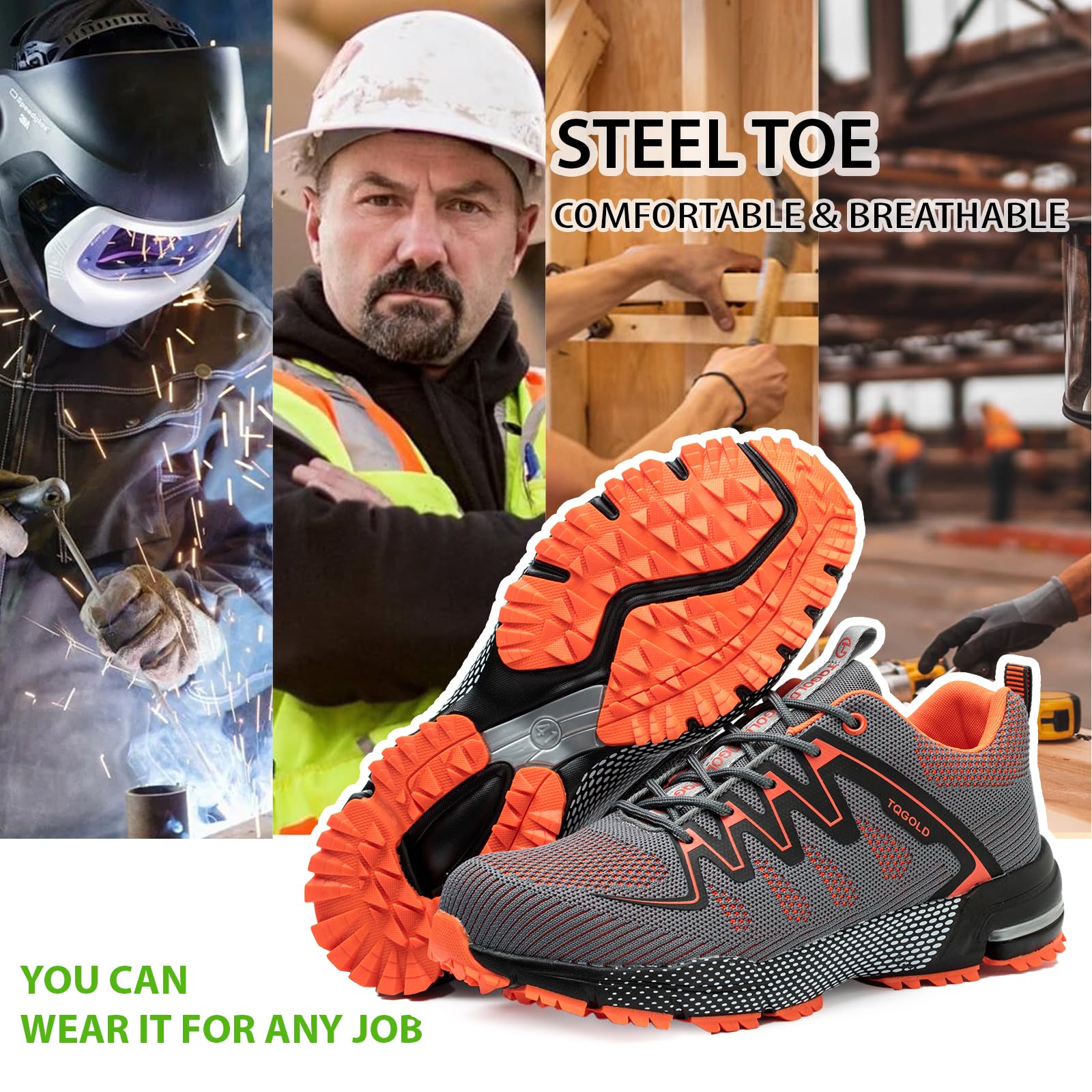 AONEGOLD Buty ochronne dla mężczyzn i kobiet, lekkie, stalowe noski, buty sportowe, oddychające, wygodne buty ochronne, antypoślizgowe, odporne na przebicie, buty robocze, 3,5-13UK