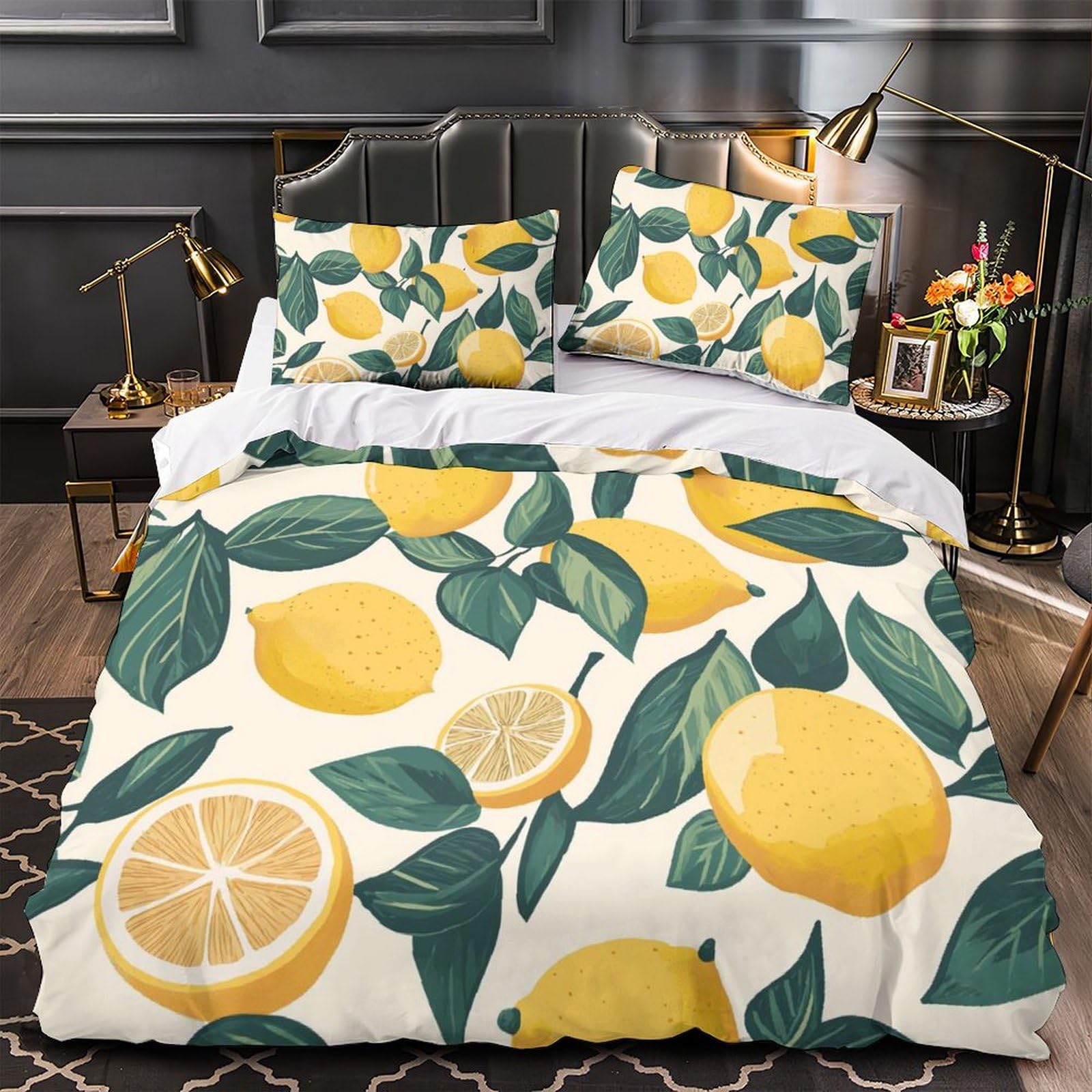 3D Funda Nórdica Limón Juego De Ropa De Cama con Cremallera Oculta,Microfibra Suave Edredon con Fundas De Almohada para Niños Adultos King（220x240cm）