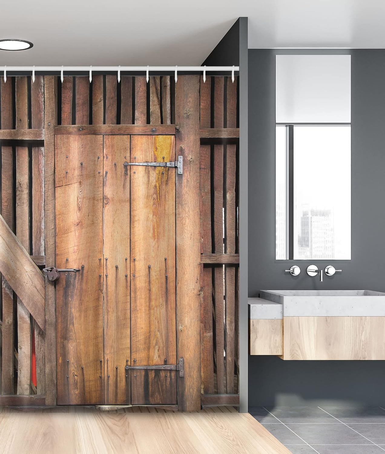 Ambesonne Rustic Stall Shower Curtain, Dated Simple Door Like in Construction Vertical Barns House Nobody Bohemian Print, Fabric Bathroom Decor Set with Hooks, 54" W x 78" L, Chocolate